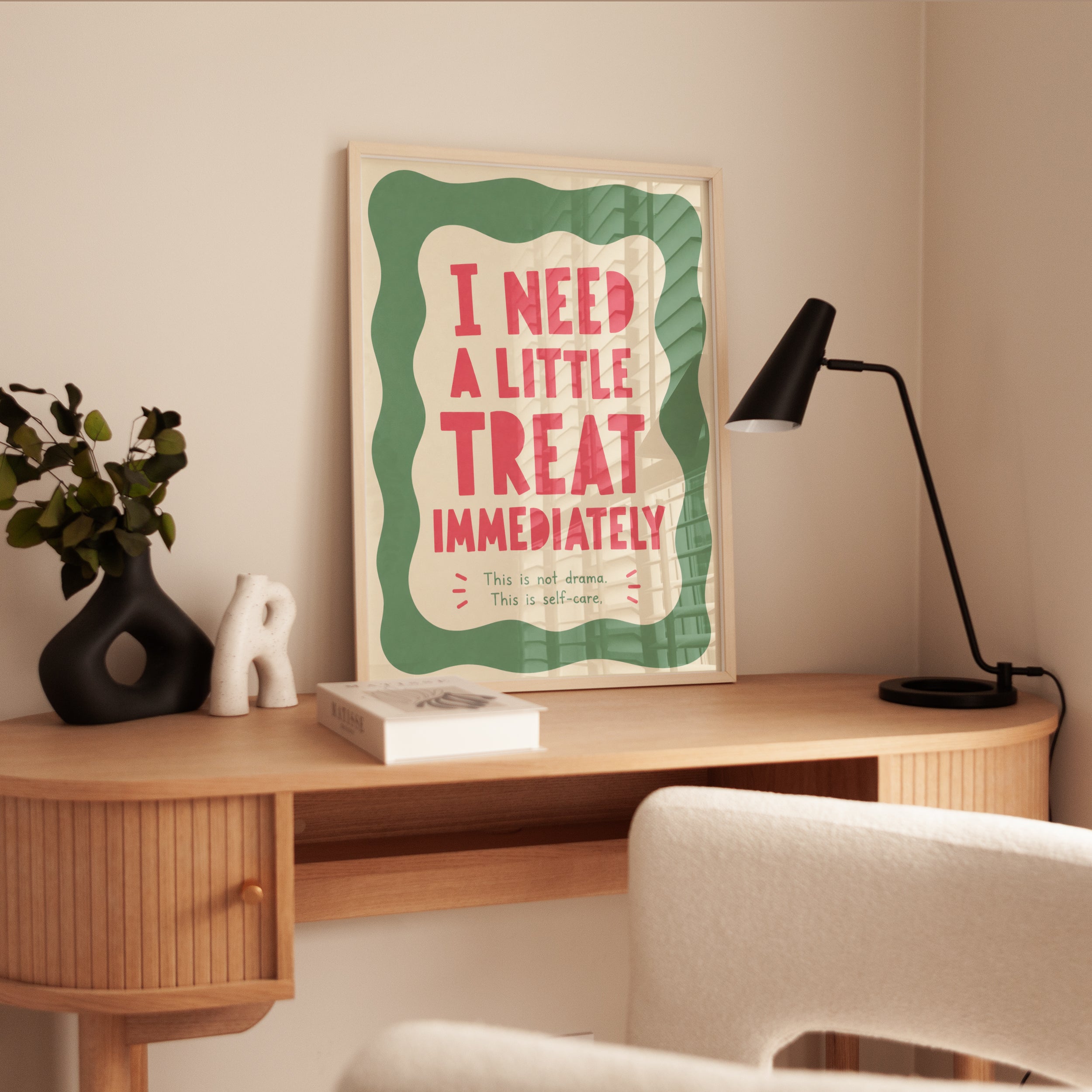Self Care Typography Poster: Retro Pink and Green Wall Art - interior