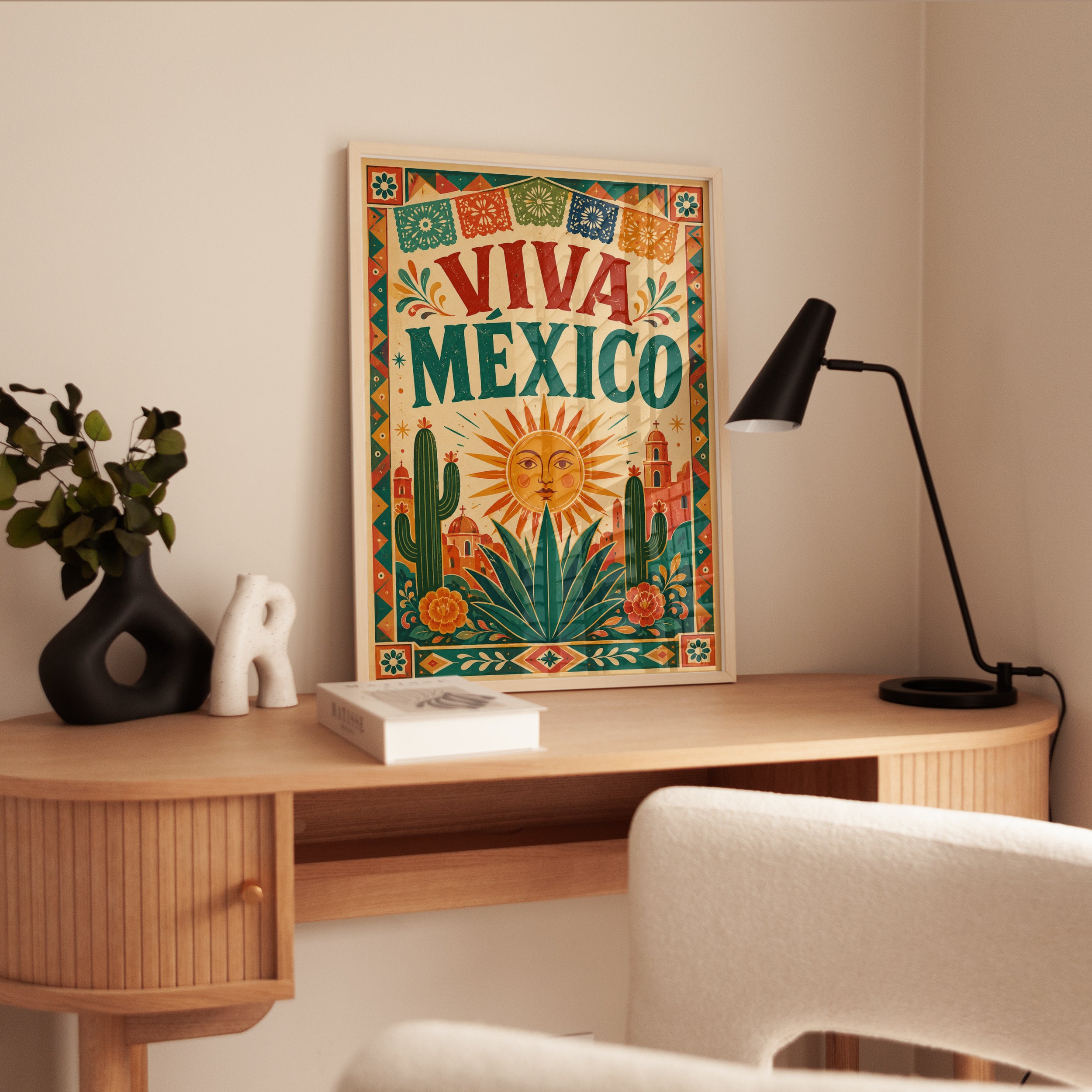Viva Mexico Print: Festive Papel Picado Design (Boho Wall Art) - interior