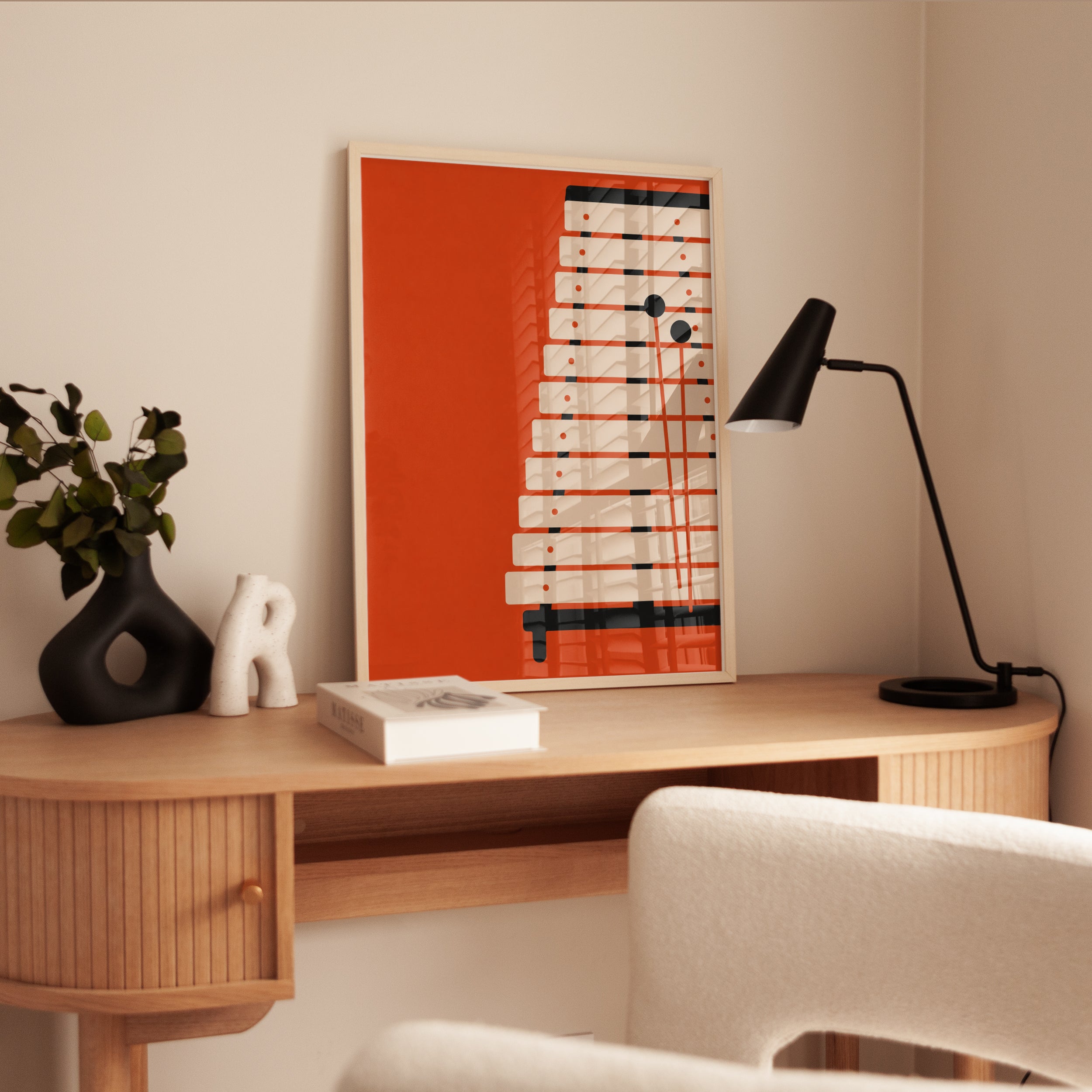 Xylophone Art Print: Mid Century Modern Orange Geometric Design - interior