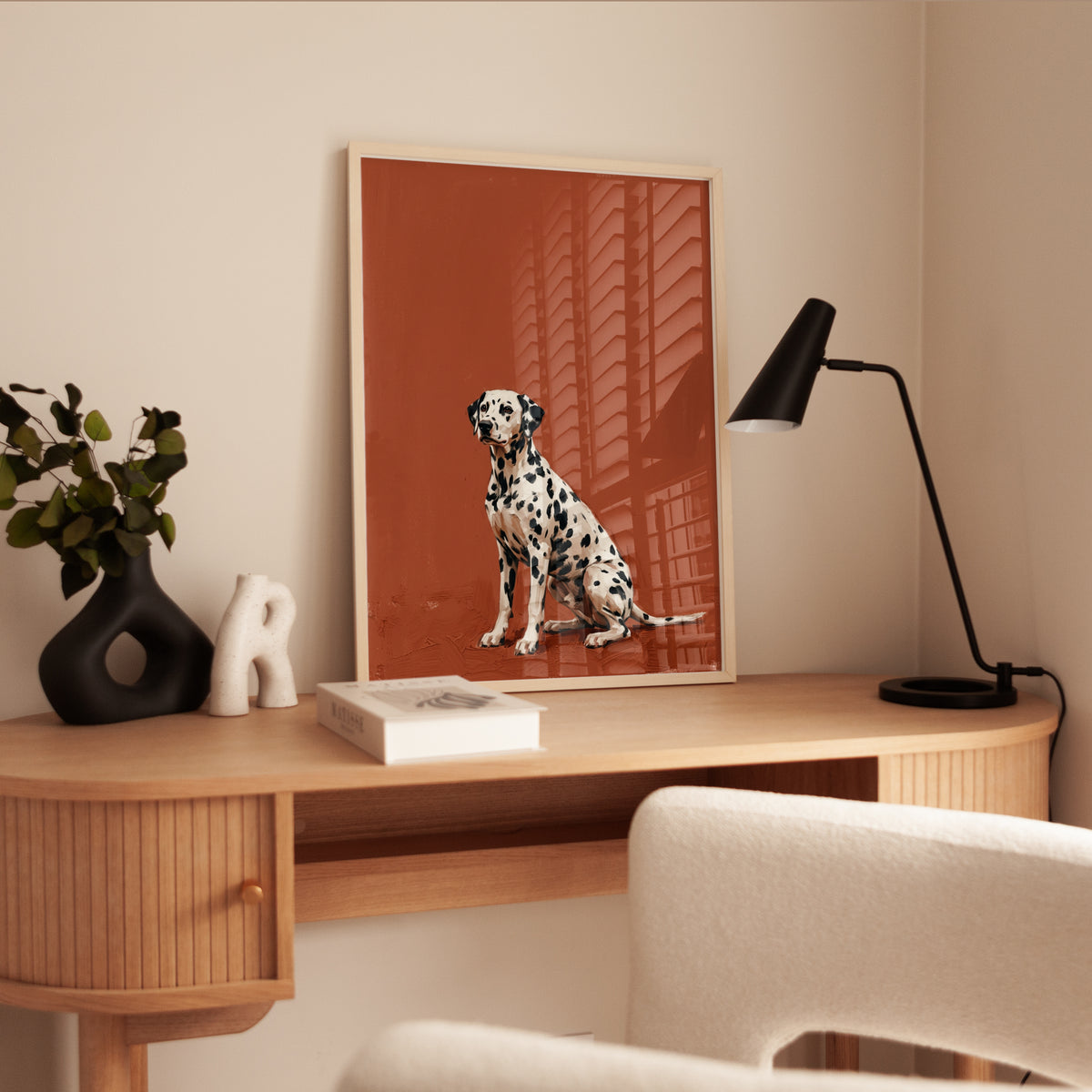 Dalmatian Dog Portrait Print — Warm Terracotta Background - interior