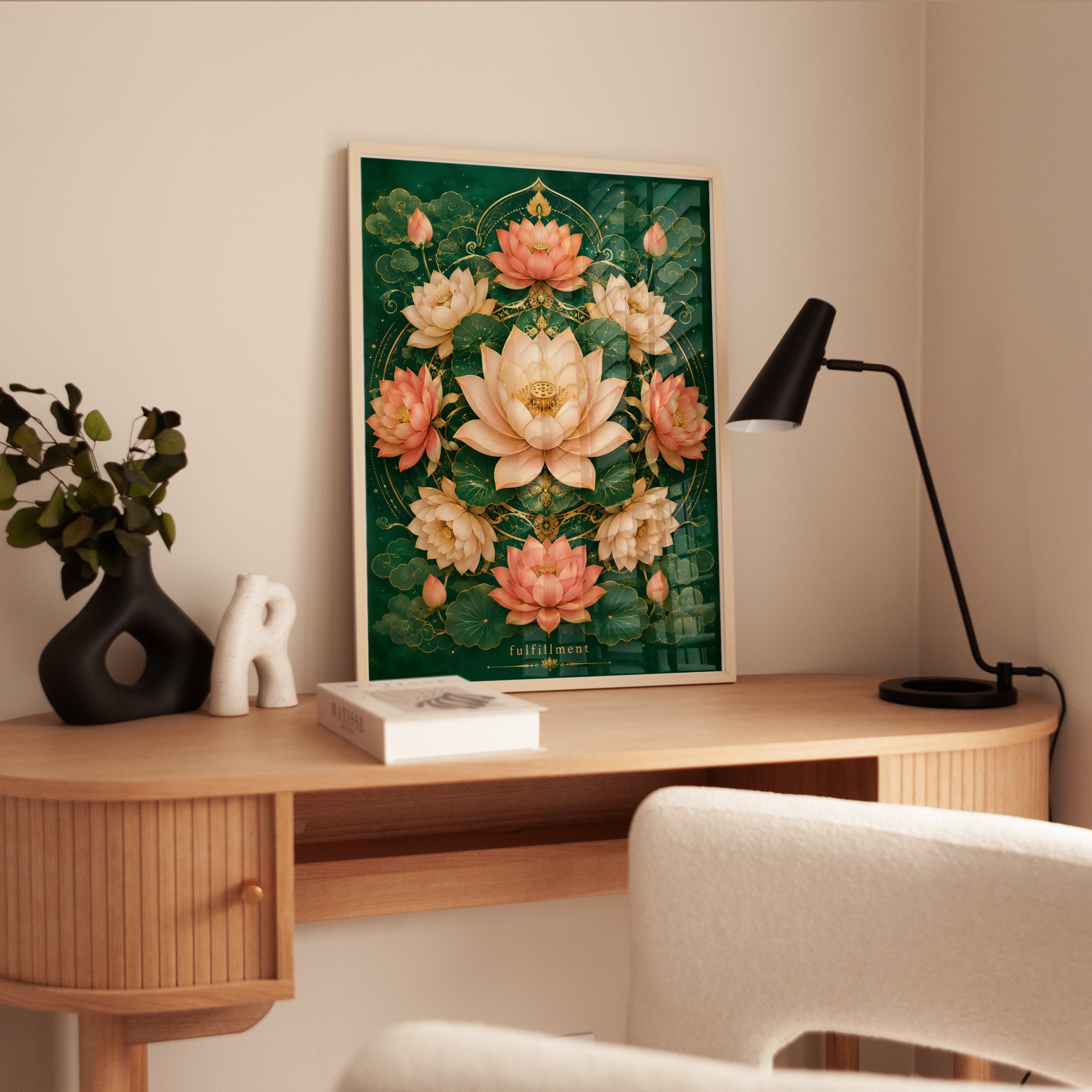 Lotus Flower Wall Art – Botanical Mandala Print - interior