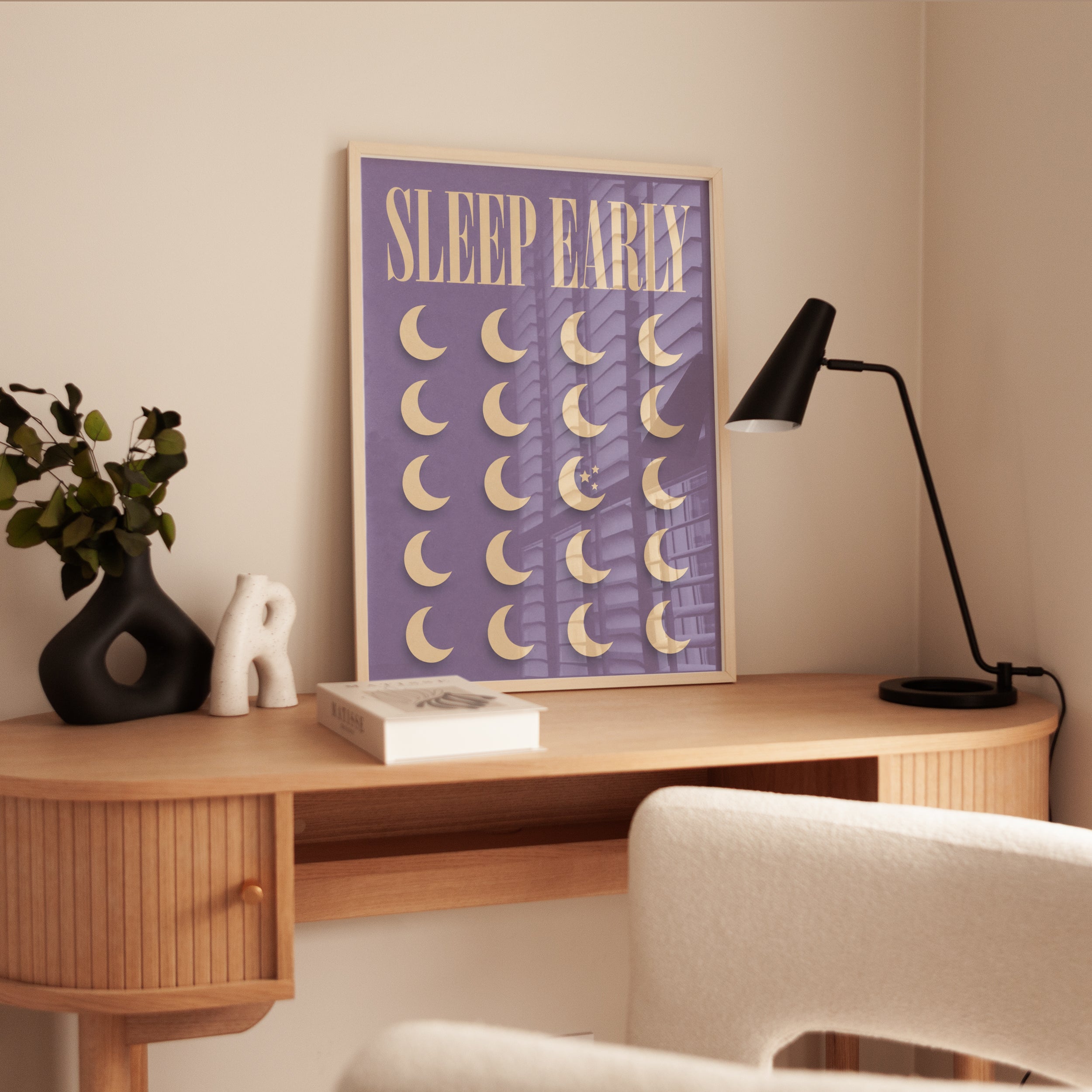 Sleep Early Wall Art Print: Vintage Moon & Stars Typography - interior