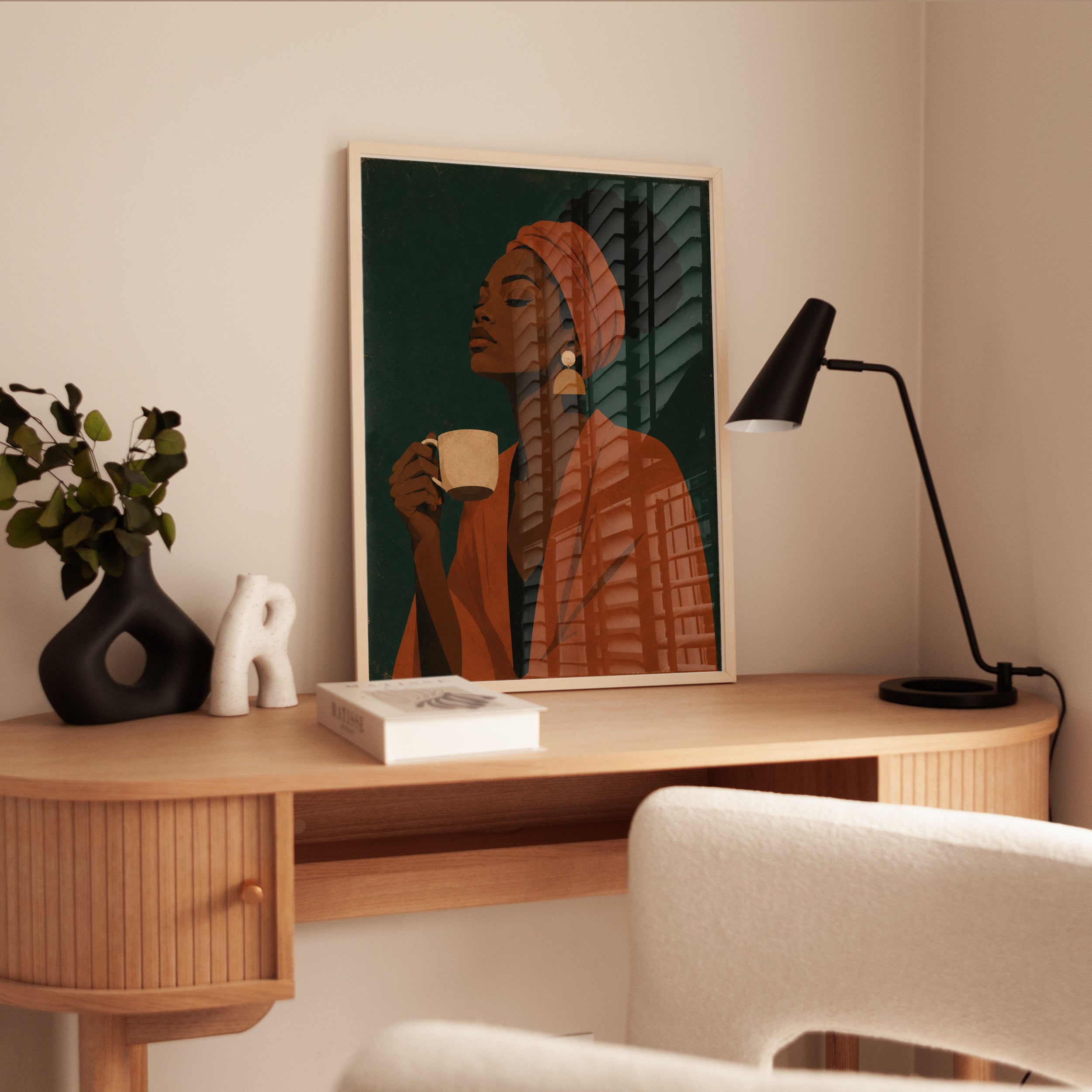Black Woman Coffee Art – Modern Portrait Print - interior