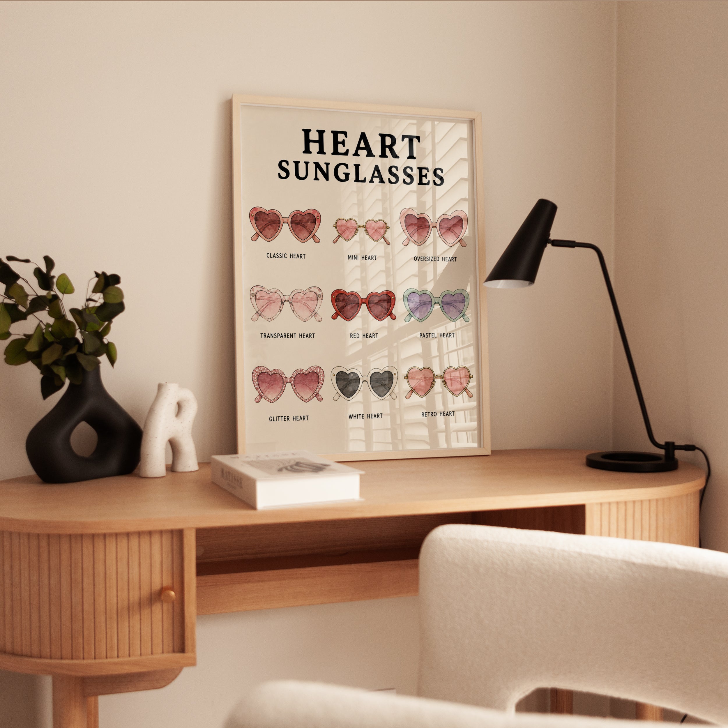 Heart Sunglasses Print — Retro Fashion Illustration - interior