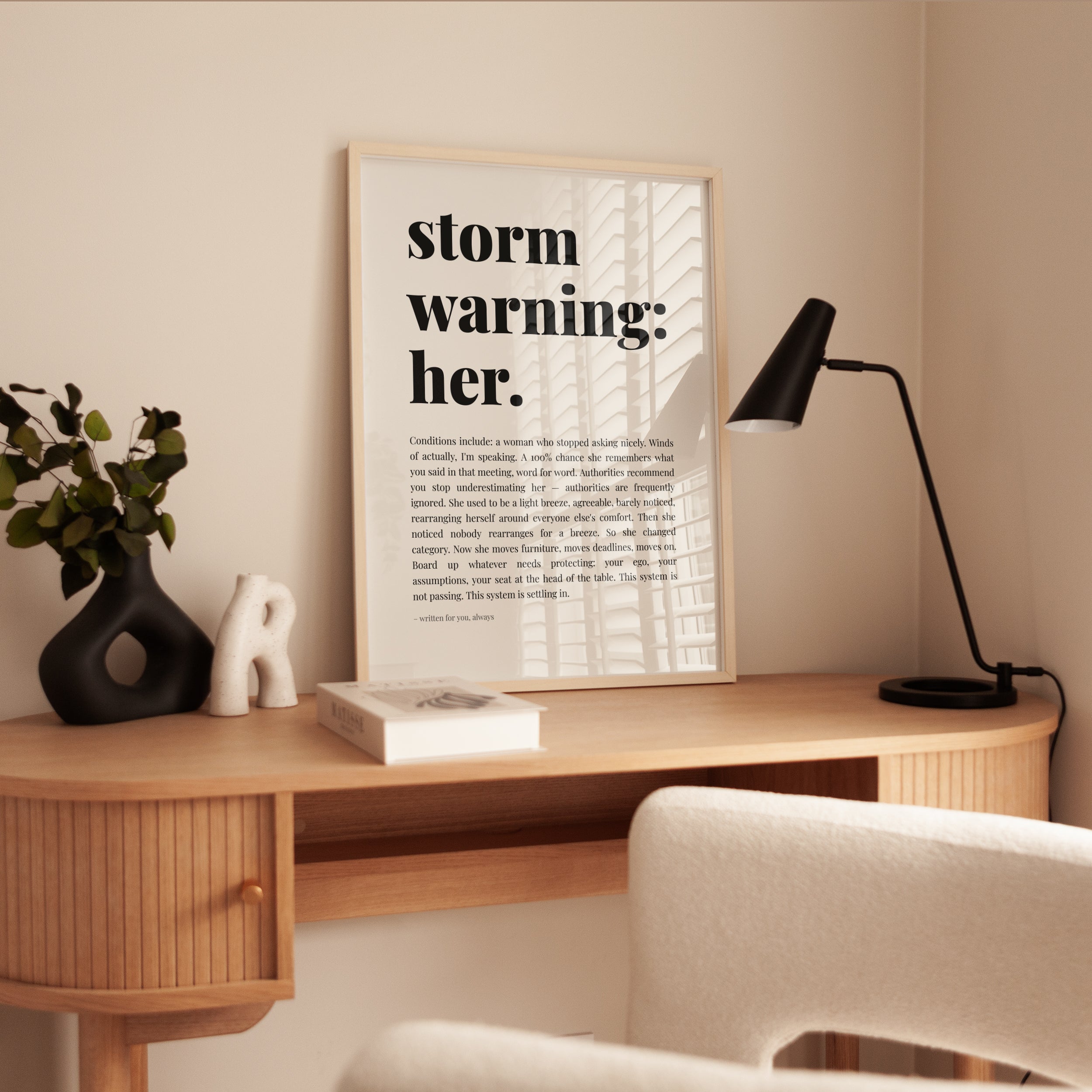 Feminist Quote Print – Storm Warning Her Wall Art - interior