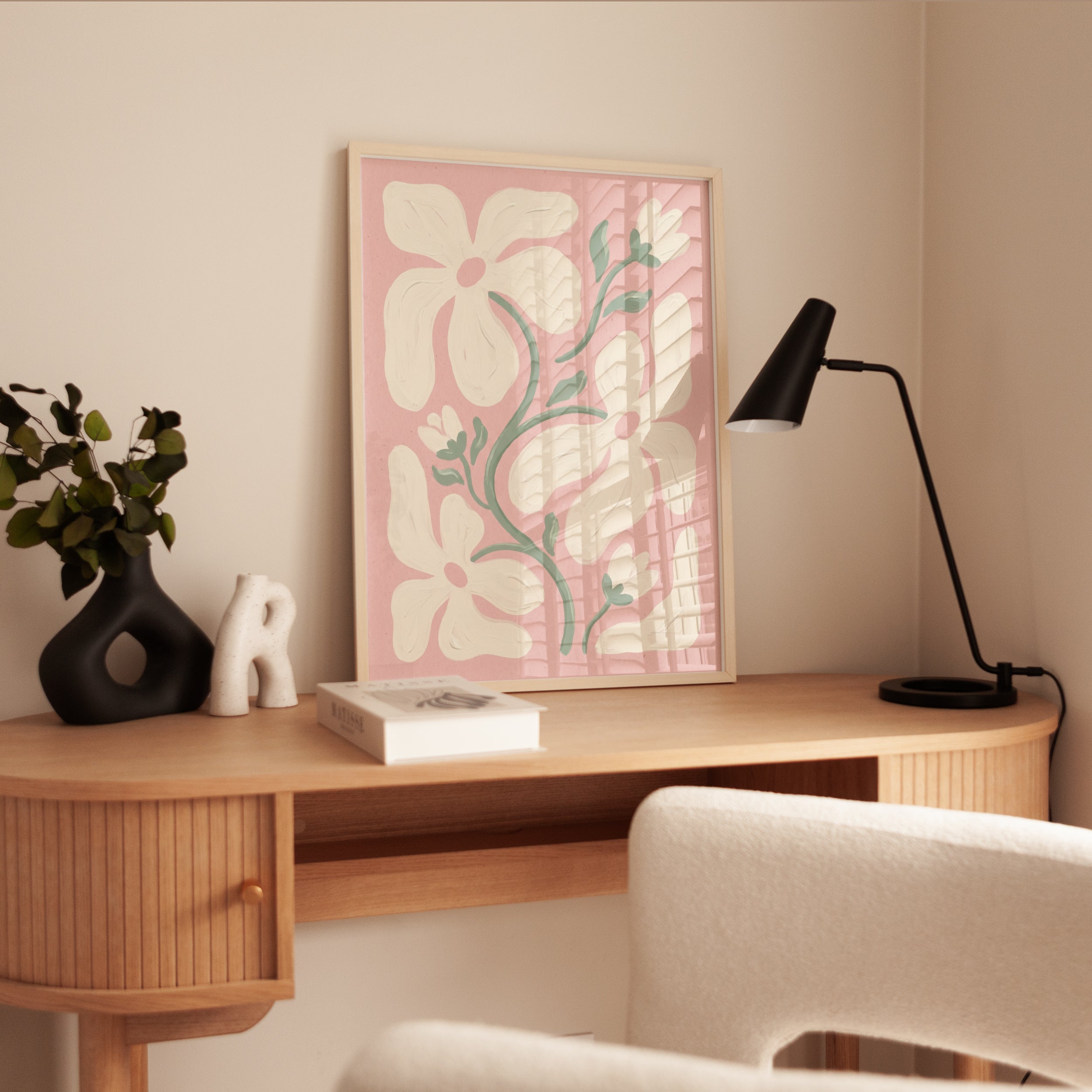 Abstract Pink Floral Wall Art Print - interior