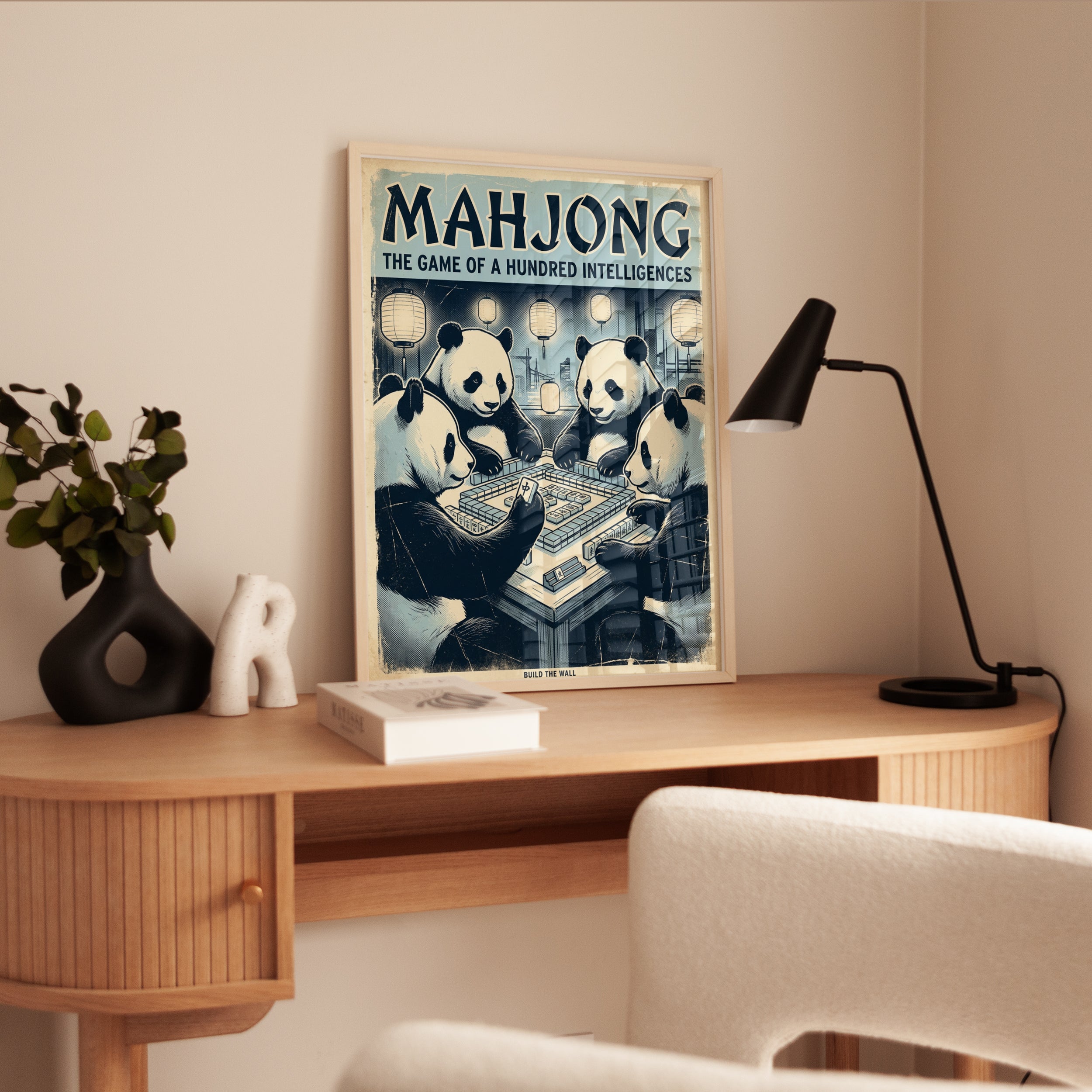 Mahjong Pandas Art Print: Vintage Asian Game Poster Design - interior