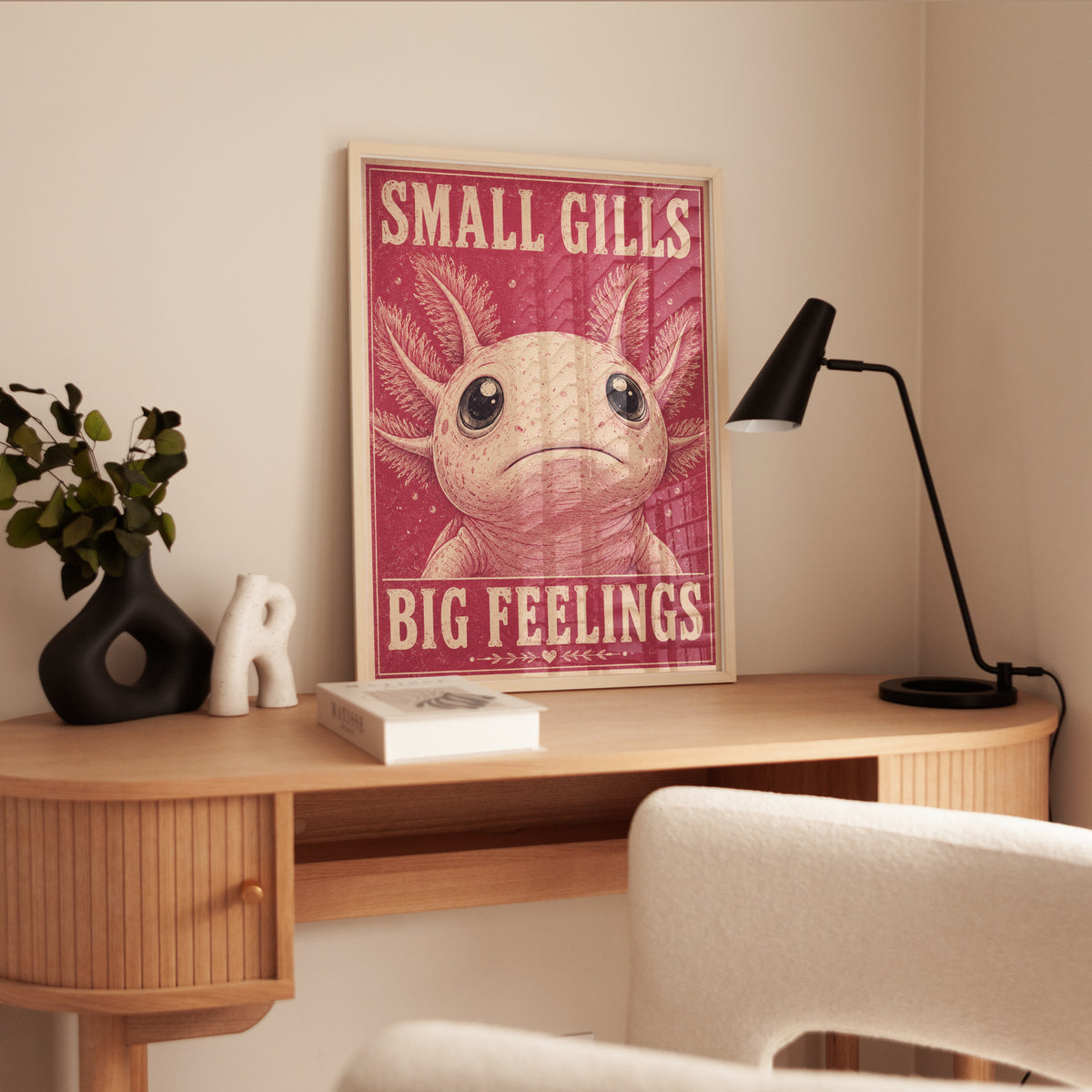 Small Gills Big Feelings: Retro Axolotl Art Print - interior