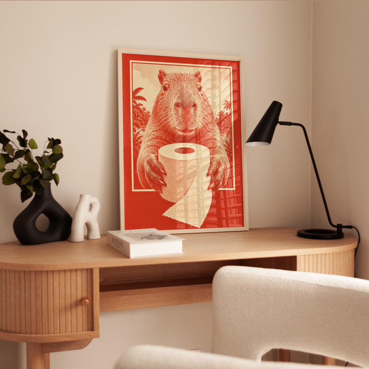 Capybara Wall Art: Quirky Retro Animal Print (Bathroom Decor) - interior