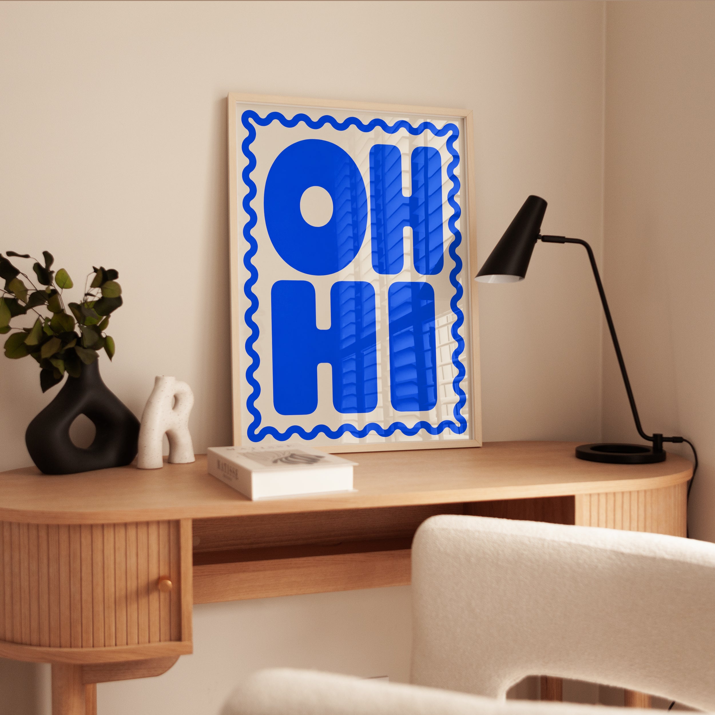 Oh Hi Typography Print – Modern Blue Wall Art - interior