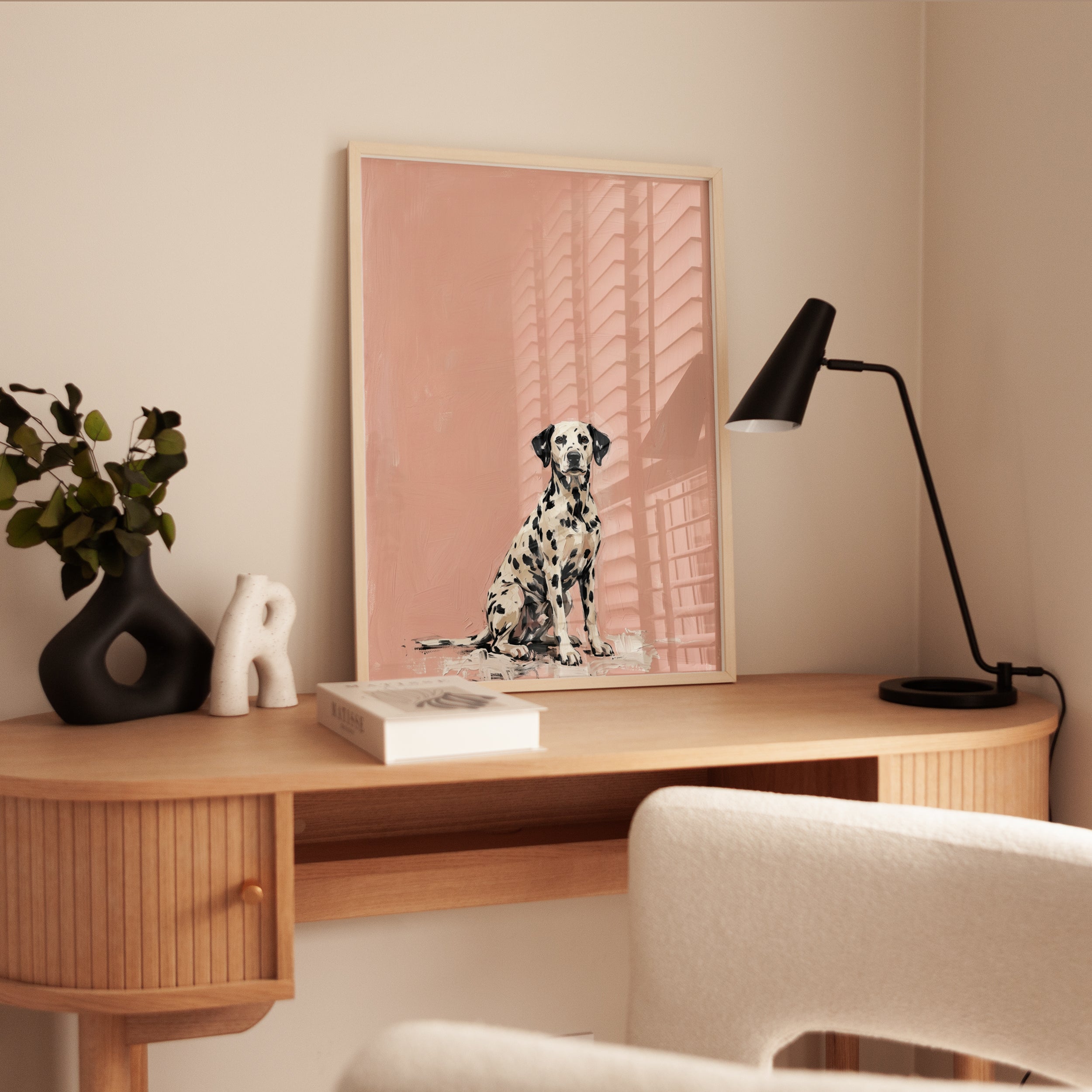 Dalmatian Dog Art Print — Hand-Painted Portrait on Pink - interior