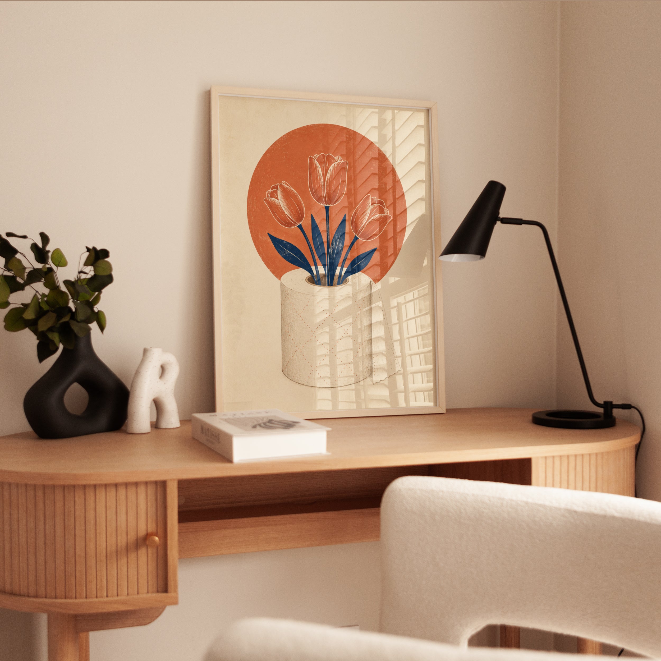 Tulip Toilet Paper Art Print: Retro Orange Circle Botanical - interior
