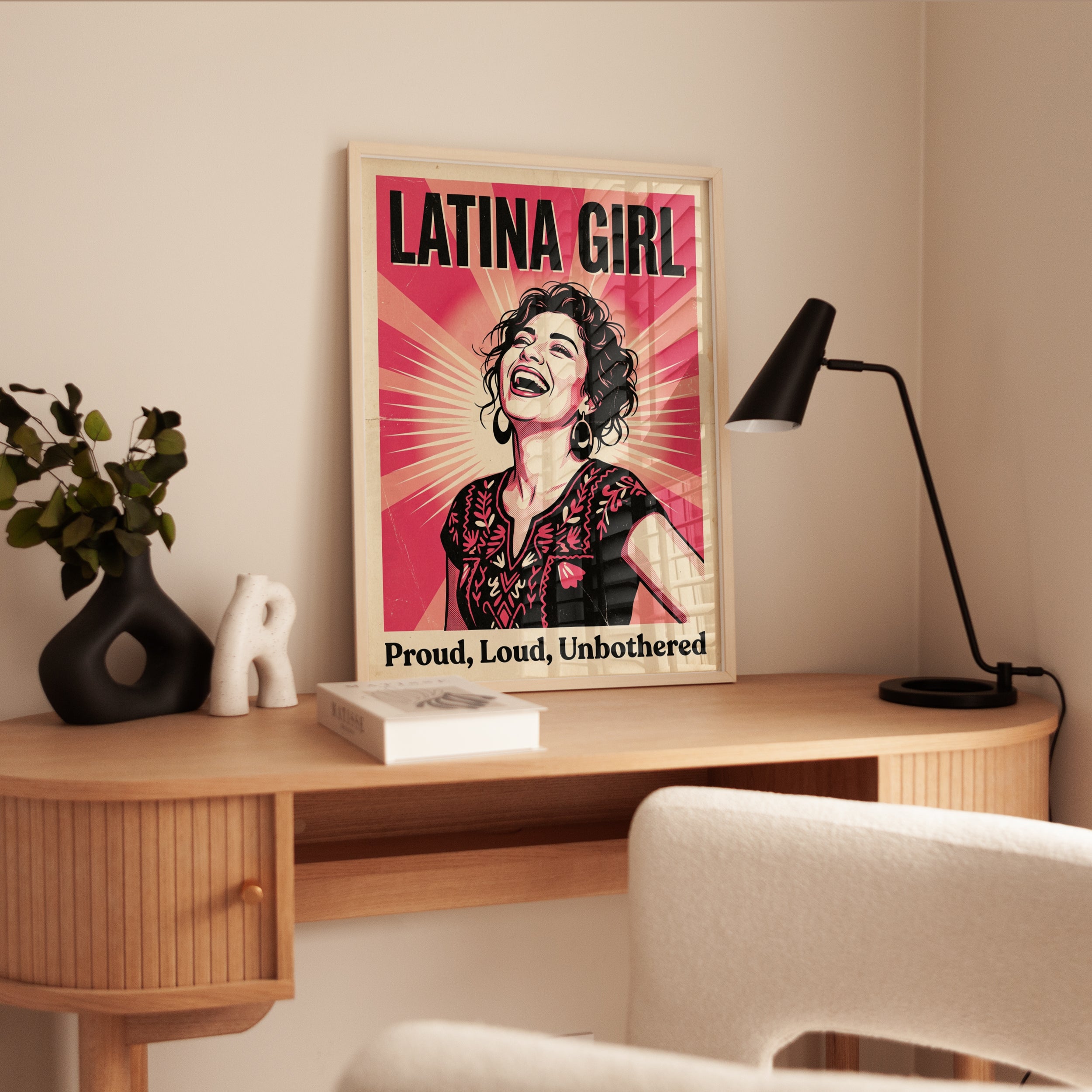 Latina Girl Retro Pop Art Poster: Vintage Pink Propaganda Style - interior