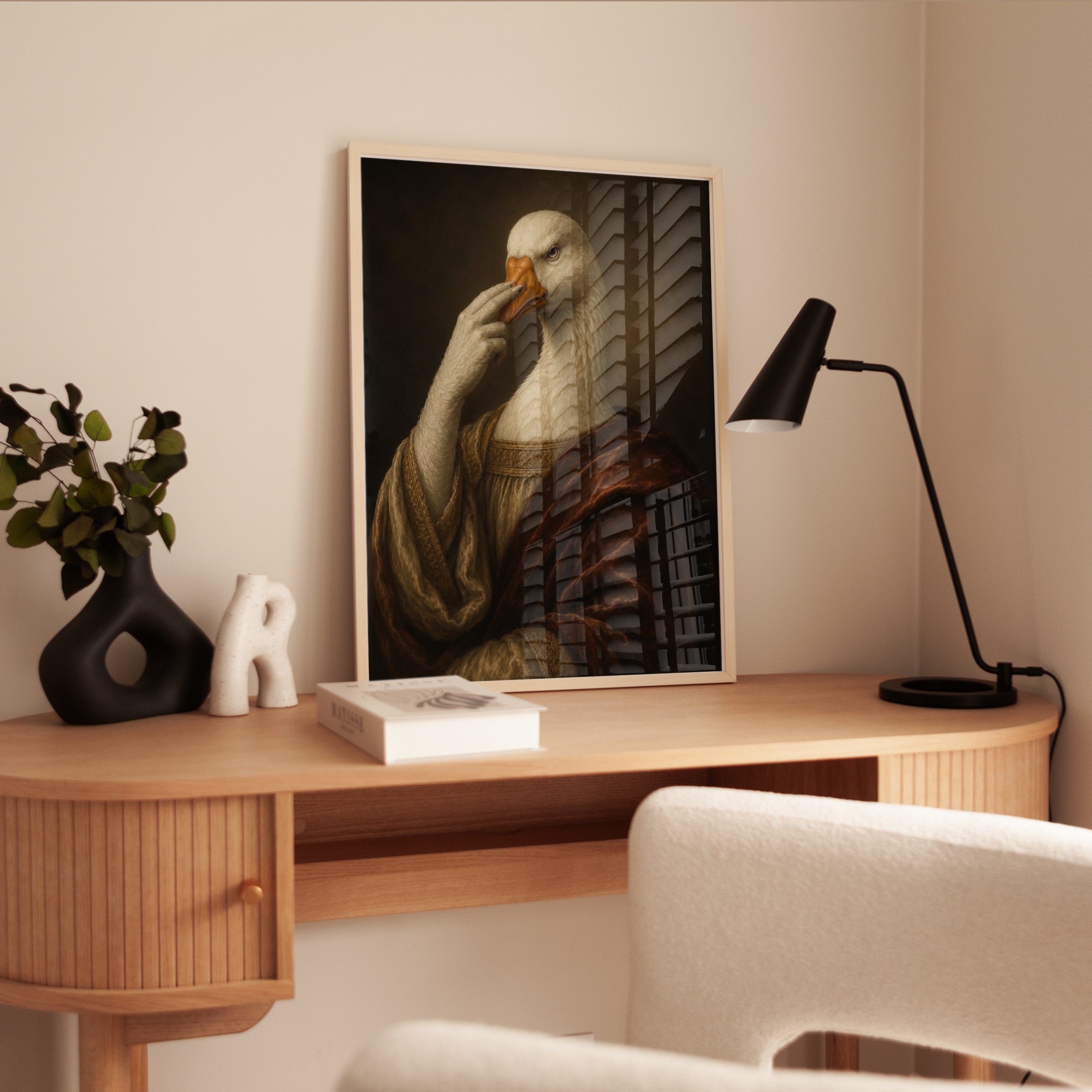 Funny Bathroom Poster Anthropomorphic Renaissance Goose Portrait - interior