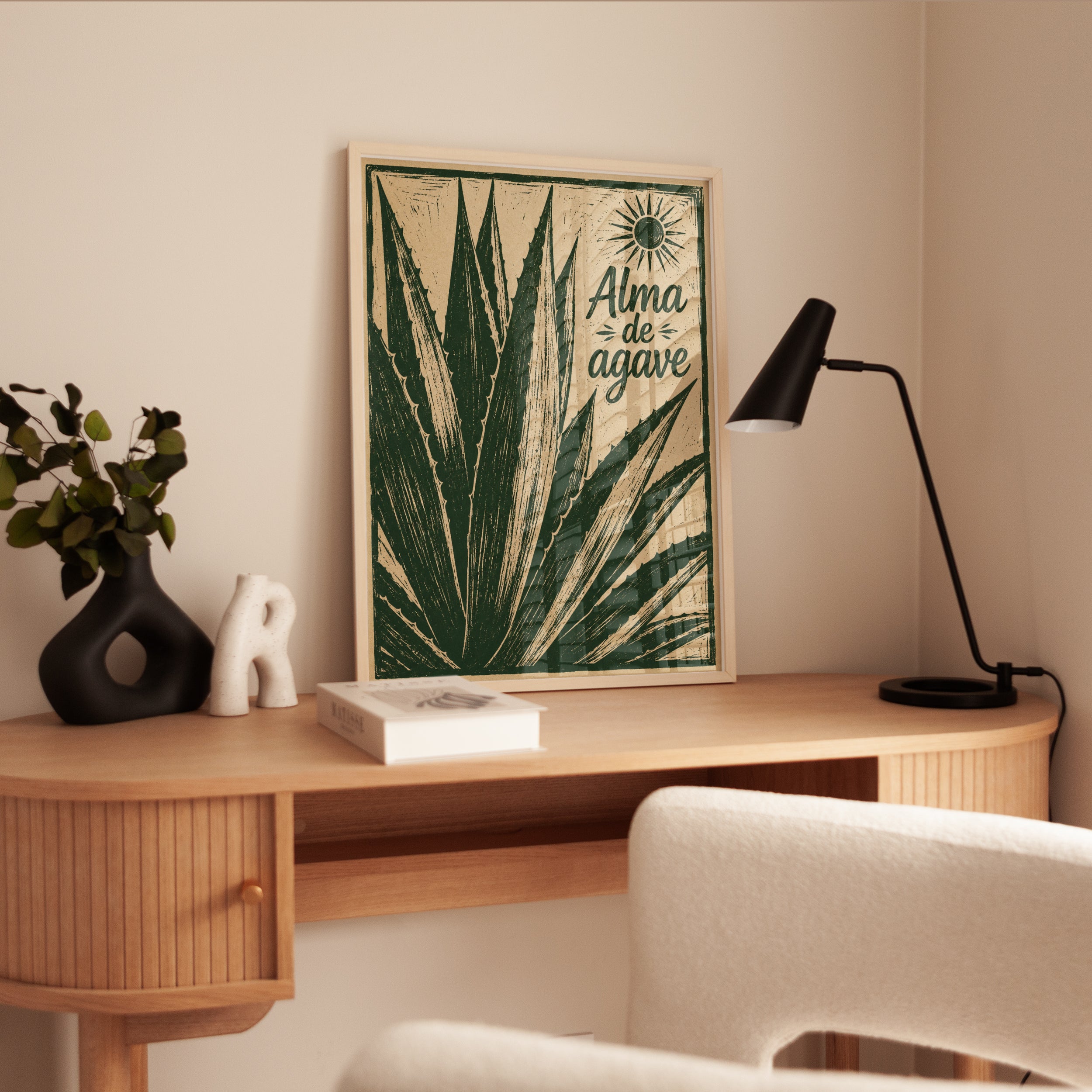 Agave Print – Botanical Linocut Wall Art - interior