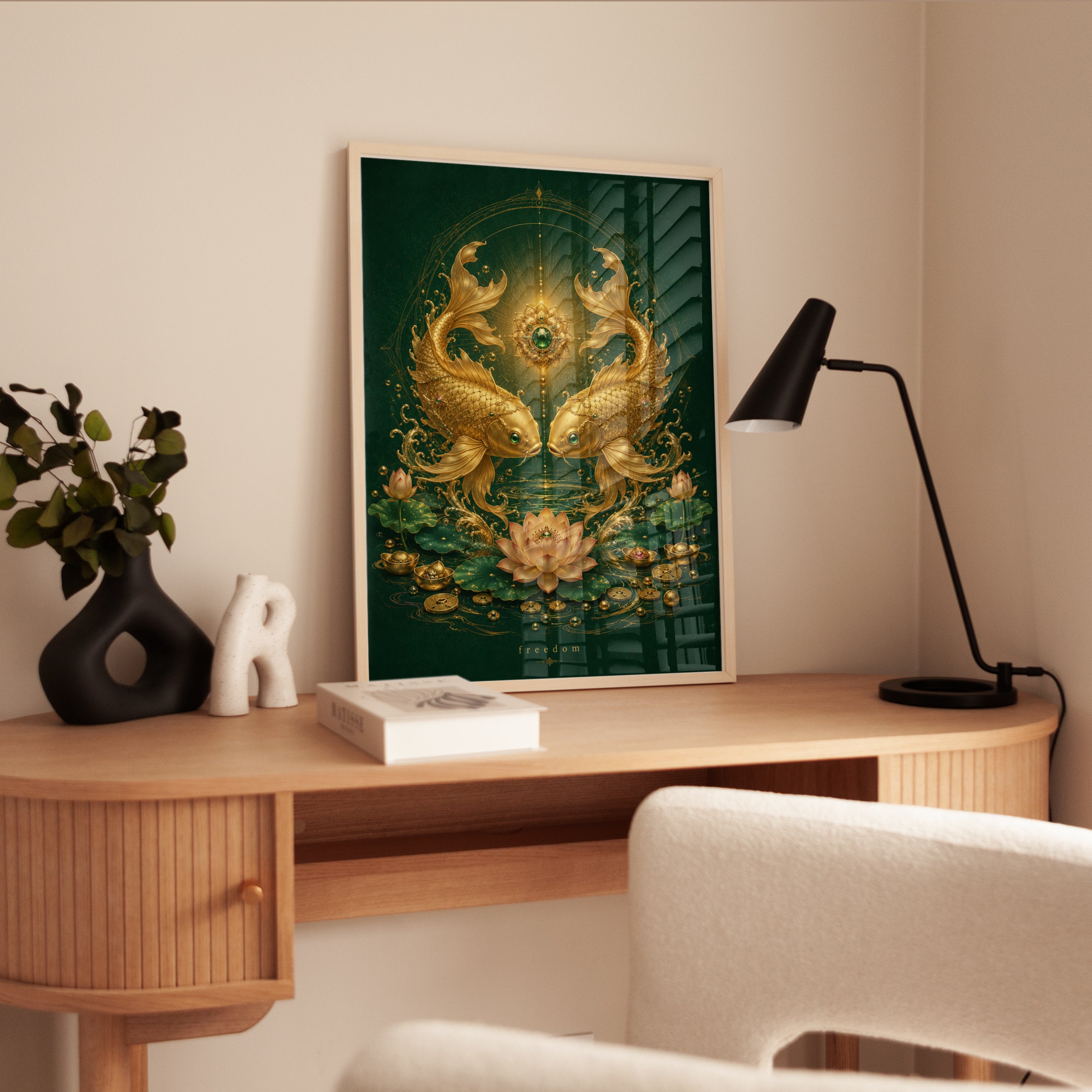 Koi Fish Wall Art – Lotus Flower Print - interior