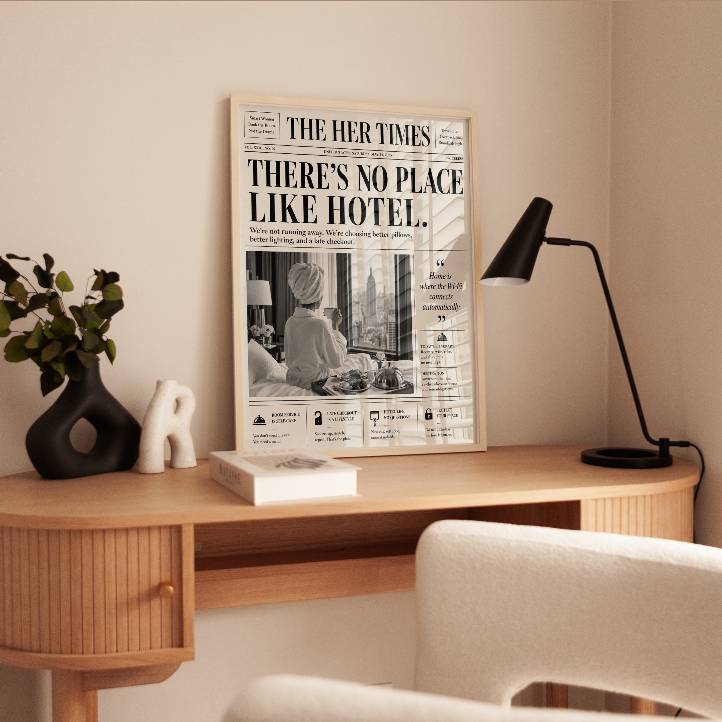 The Her Times Newspaper Print: Vintage Typography Wall Art - interior