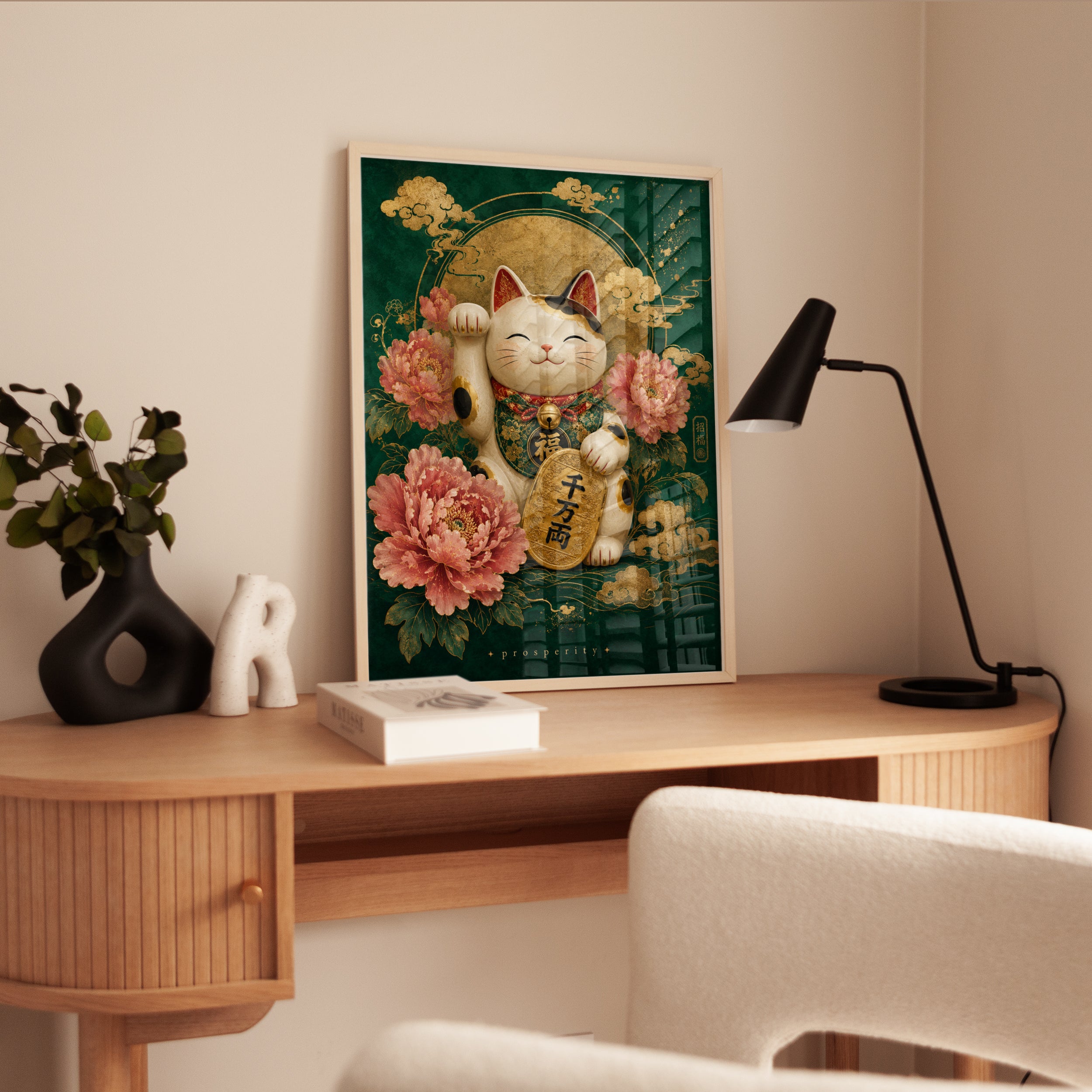 Lucky Cat Wall Art – Maneki Neko Print - interior