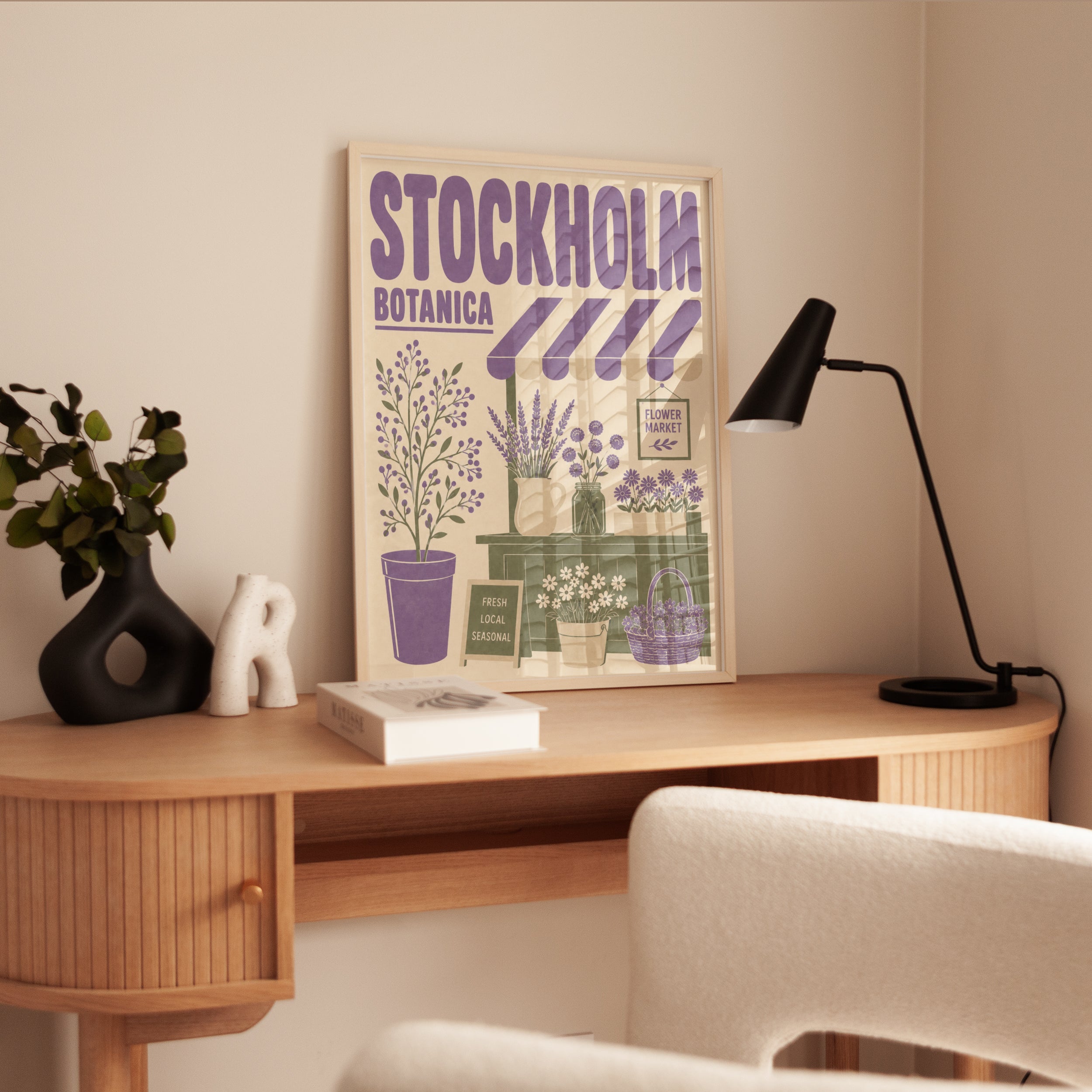 Stockholm Botanica Print: Vintage Scandinavian Flower Market Art - interior