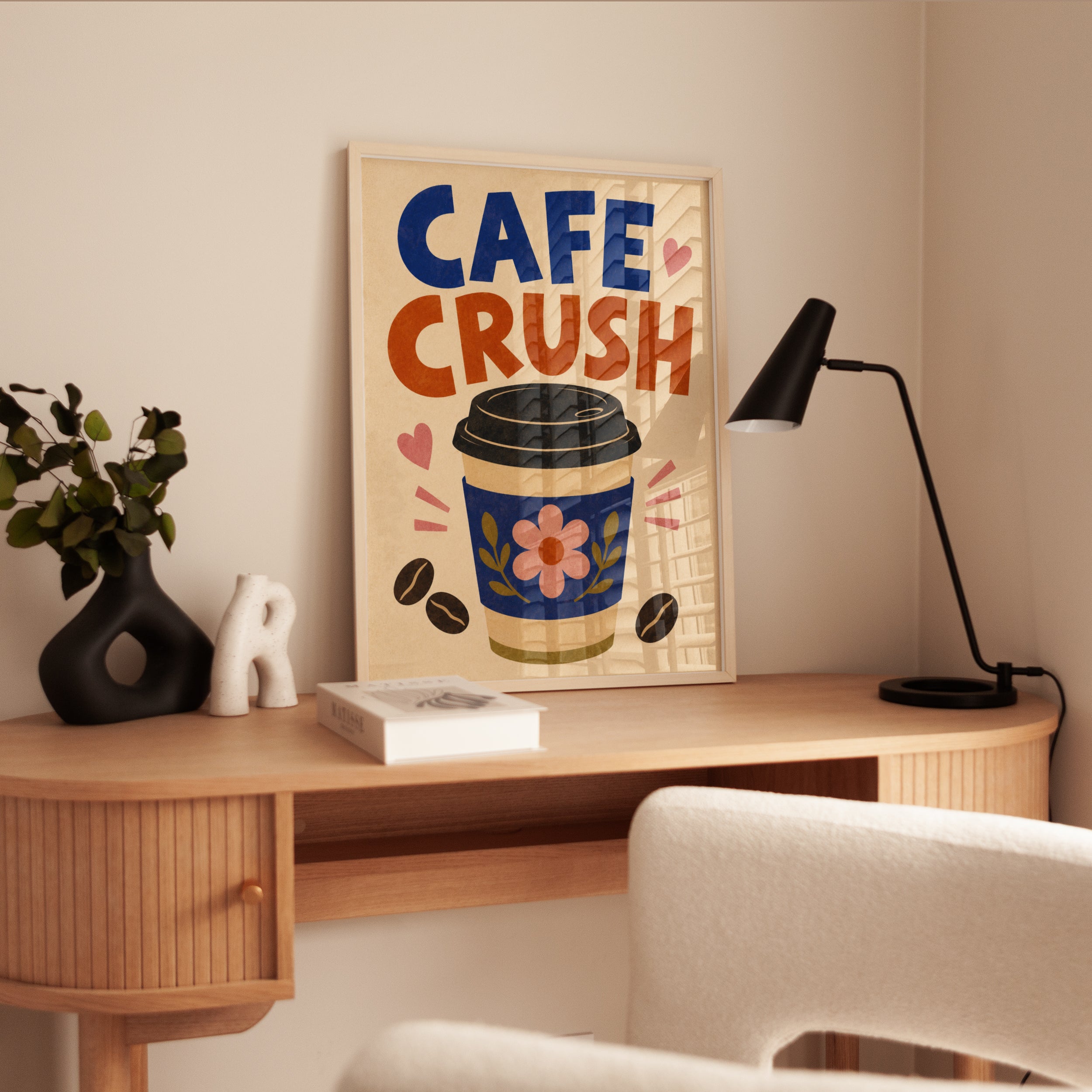 Cafe Crush Coffee Cup Print: Retro Typography Wall Art - interior