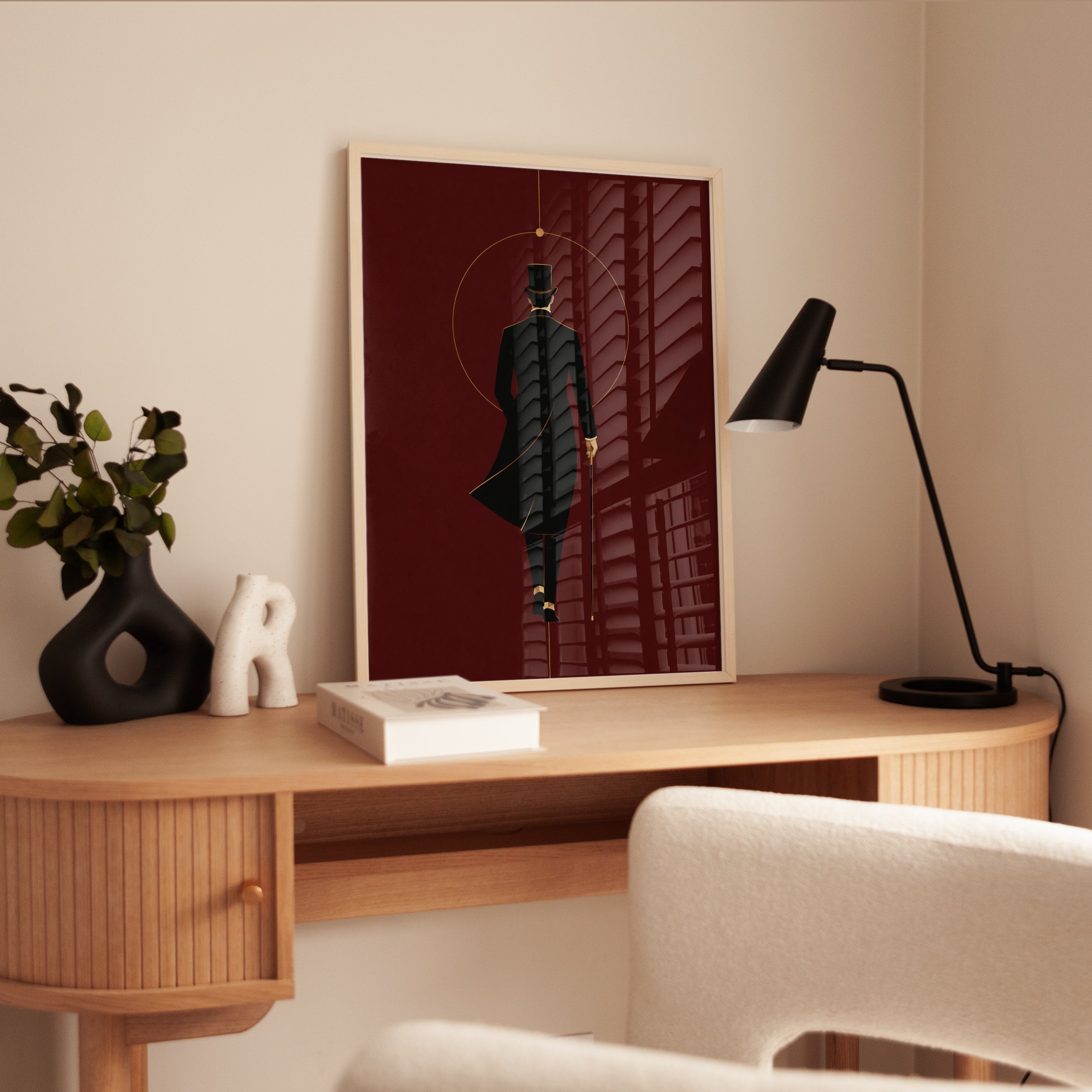 Victorian Gentleman Silhouette Art Print: Minimalist Red Noir - interior