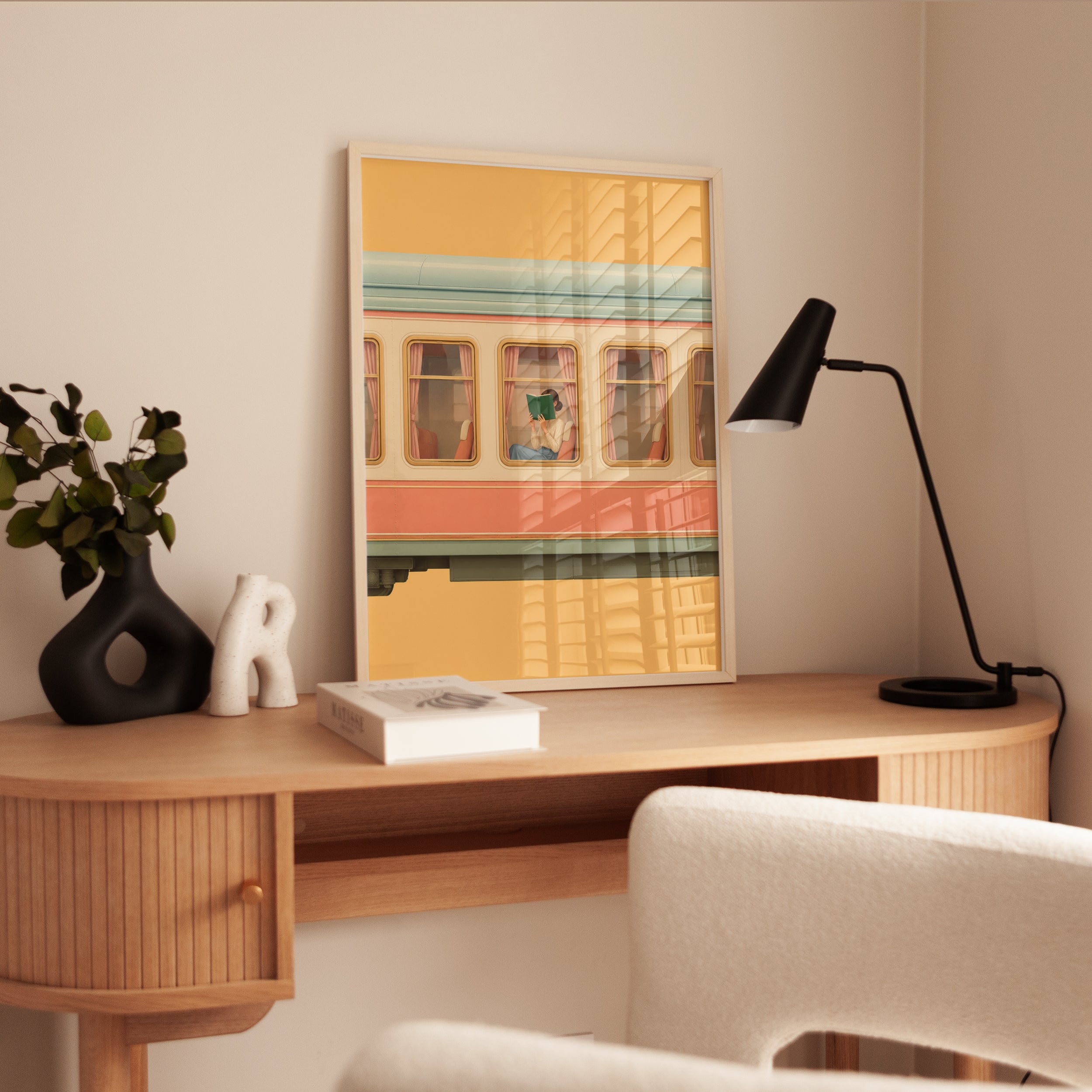 Train Wall Art – Reading Woman Print - interior