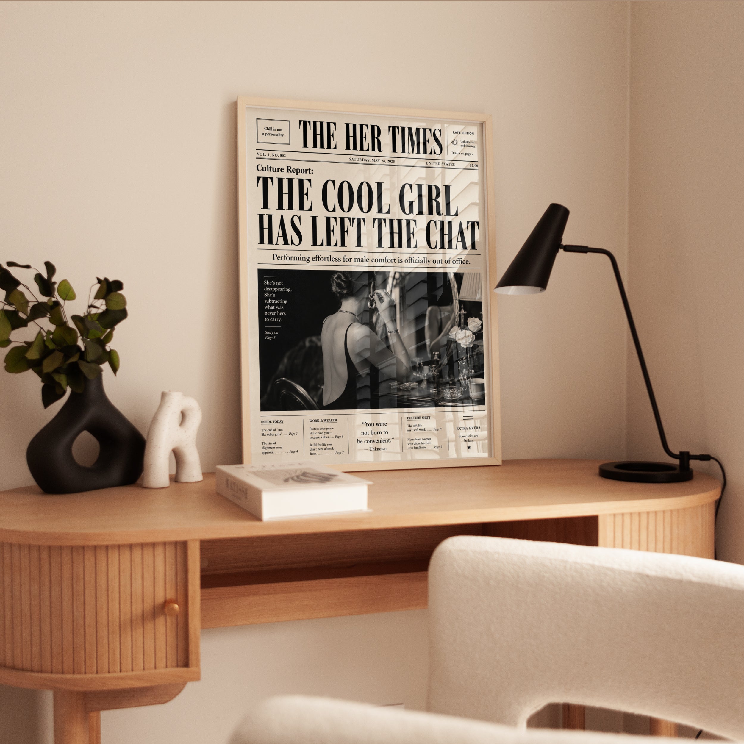 The Cool Girl Newspaper Print: Vintage Editorial Wall Art - interior