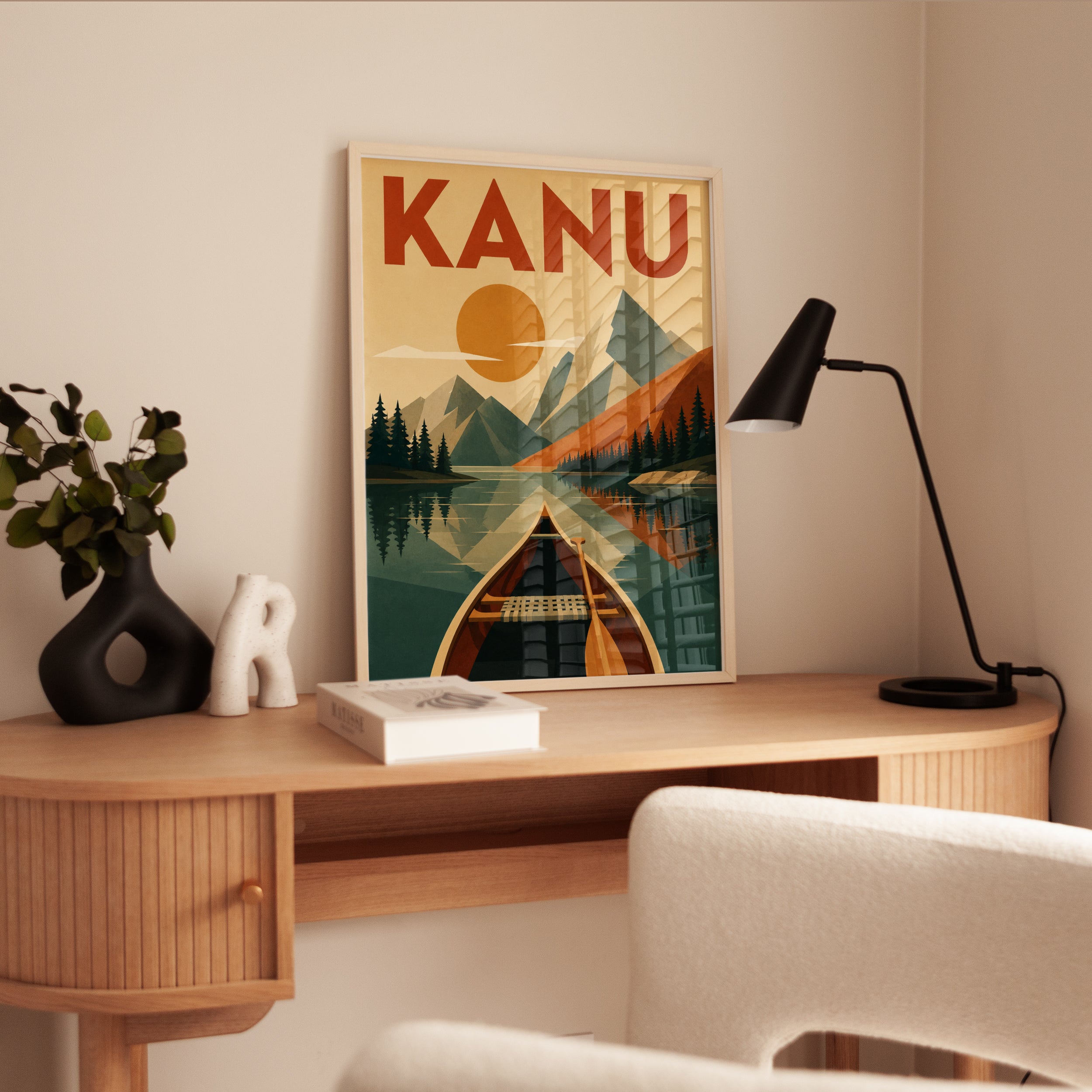 Vintage Travel Poster – Mountain Lake Wall Art - interior
