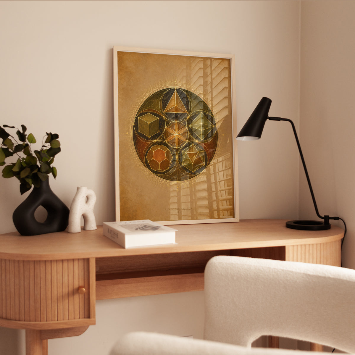 Platonic Solids Art Print: Golden Sacred Geometry Wall Decor - interior
