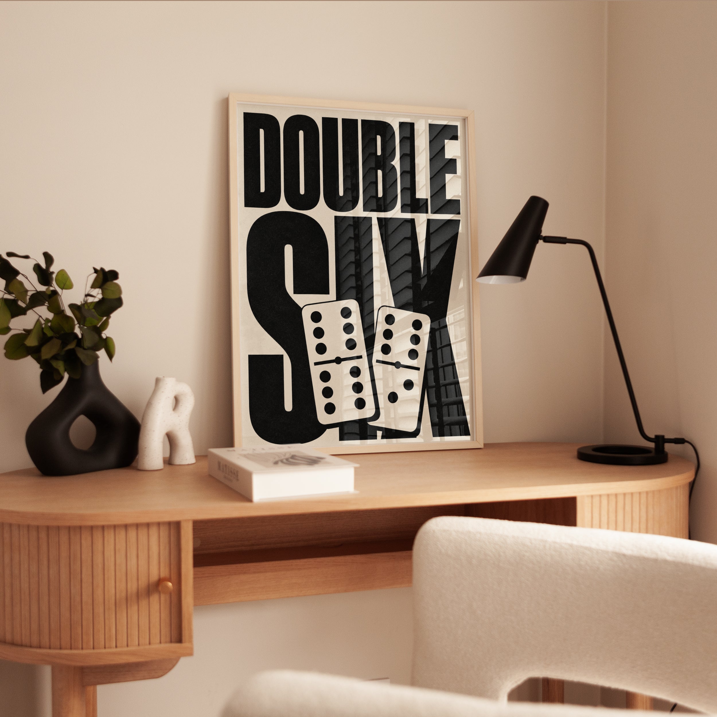 Double Six Dominoes Print: Bold Black Typography Wall Art - interior