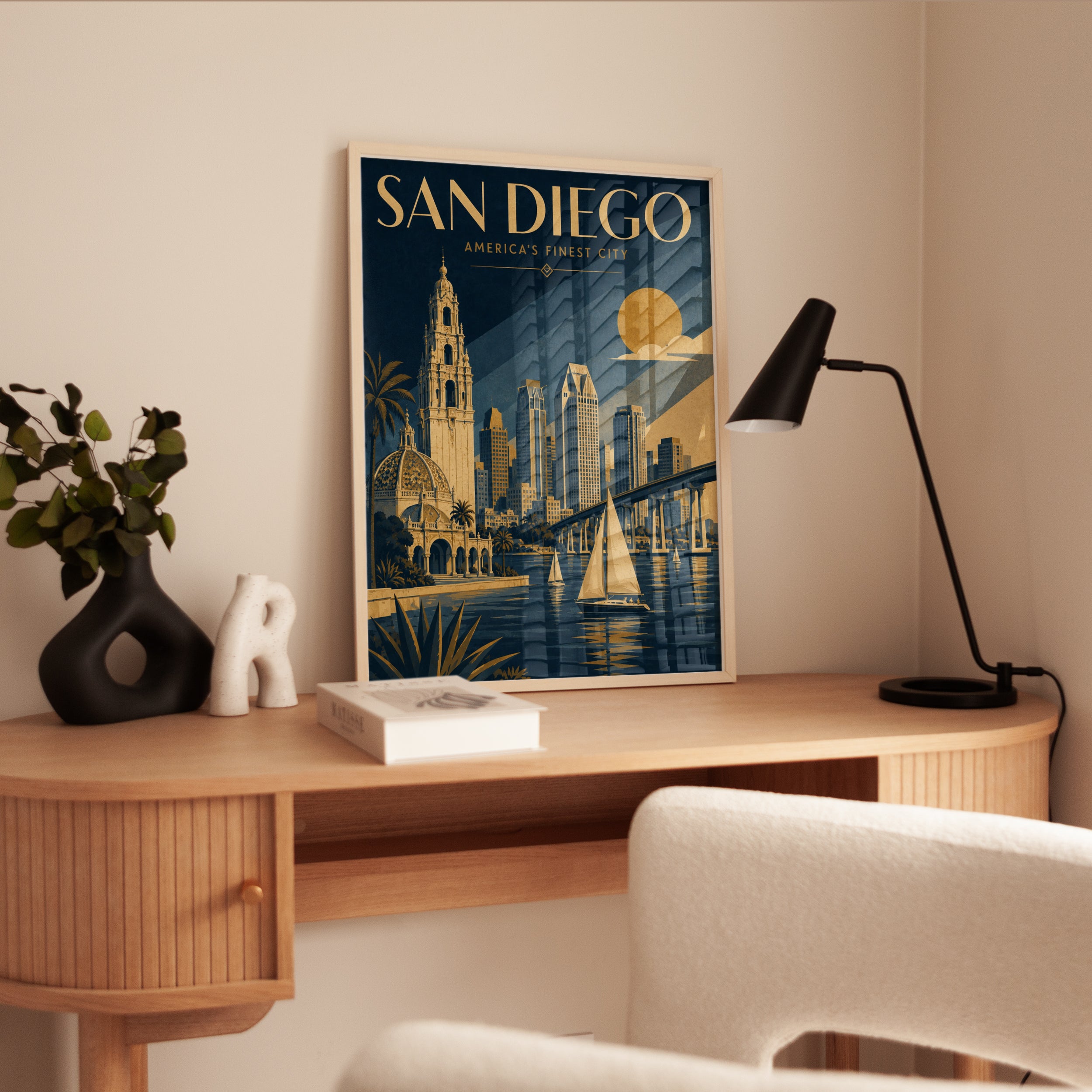 San Diego Vintage Travel Poster: Art Deco Skyline Wall Art - interior