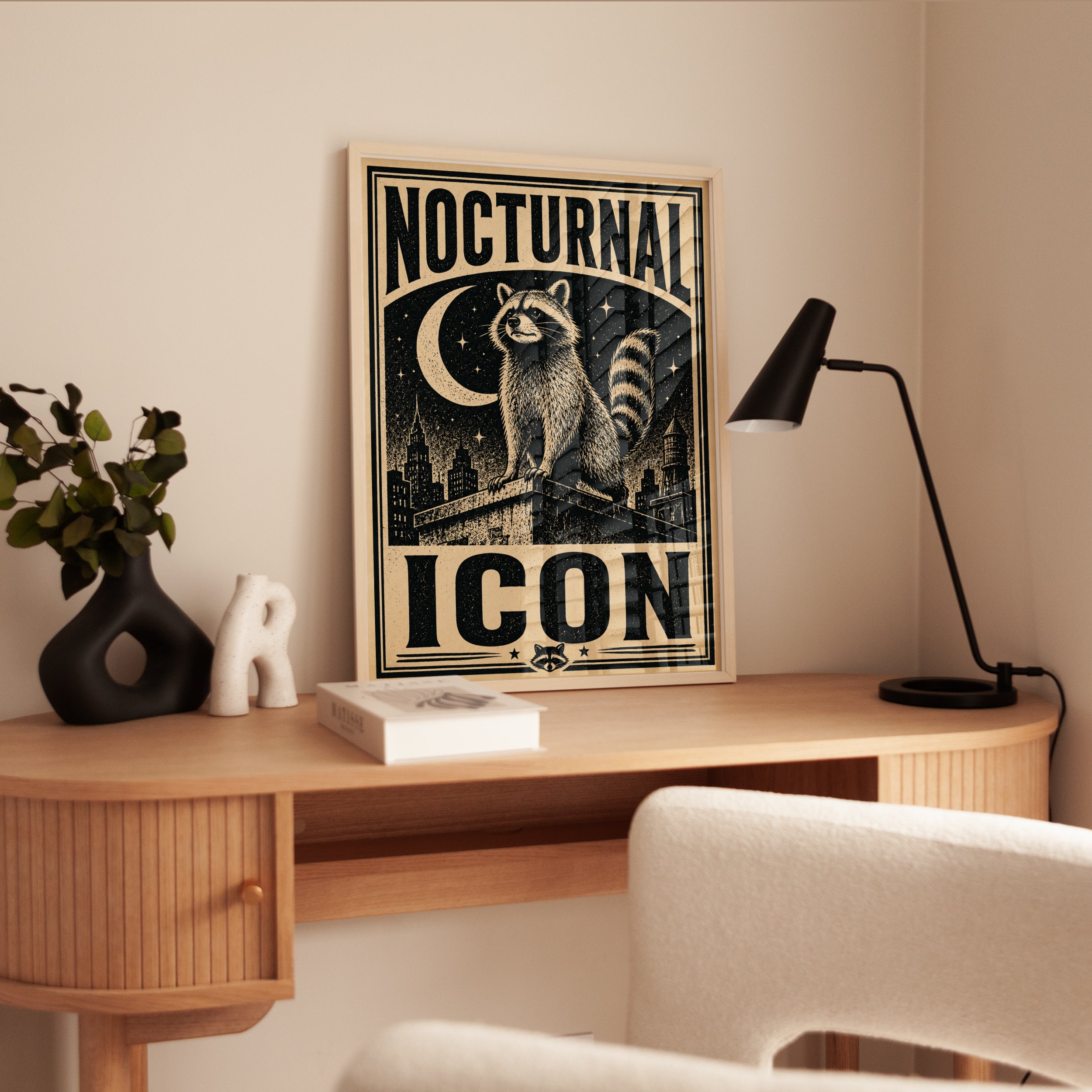 Raccoon Poster Print: Mid-Century Style - interior