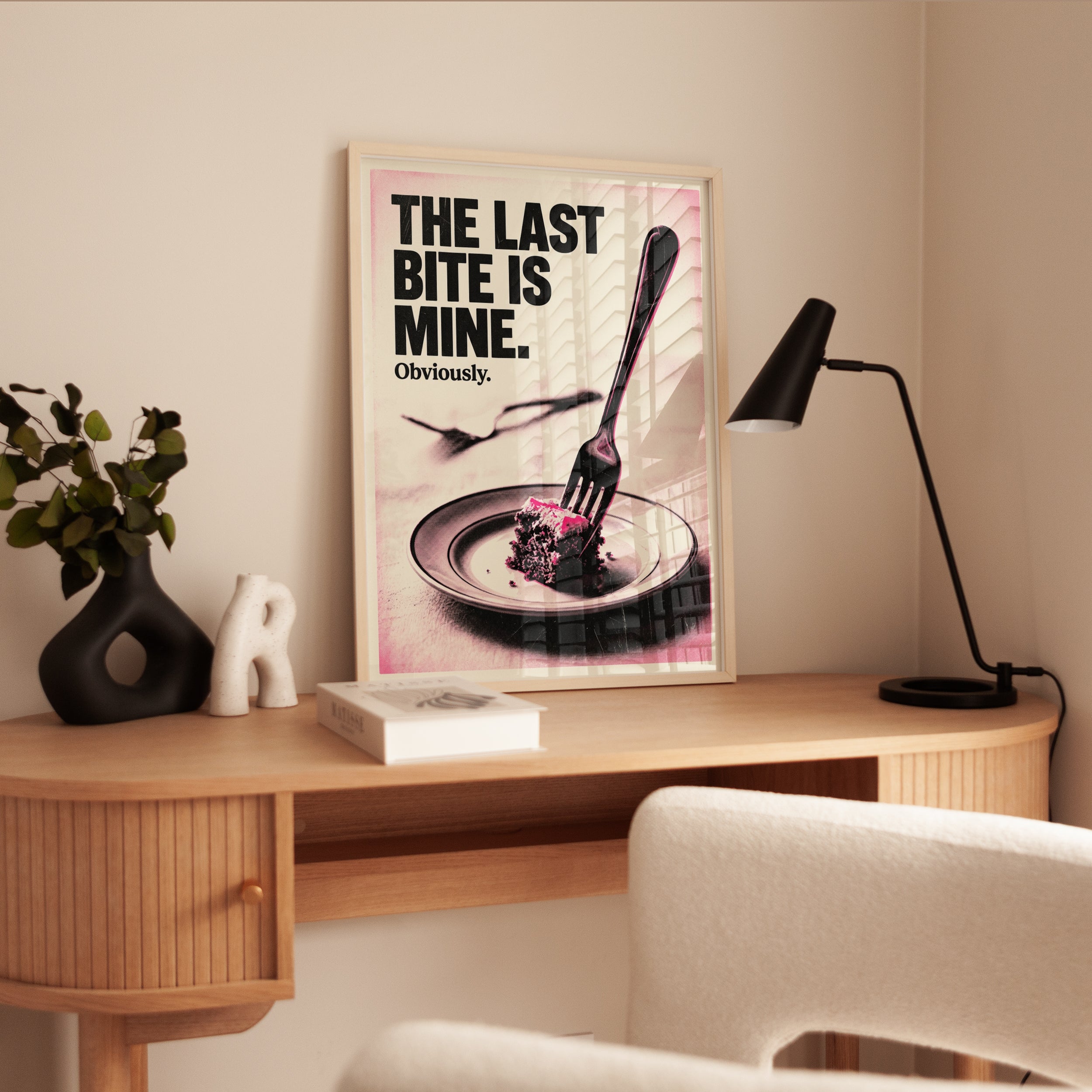 The Last Bite Is Mine Poster: Retro Pink Cake Typography Print - interior