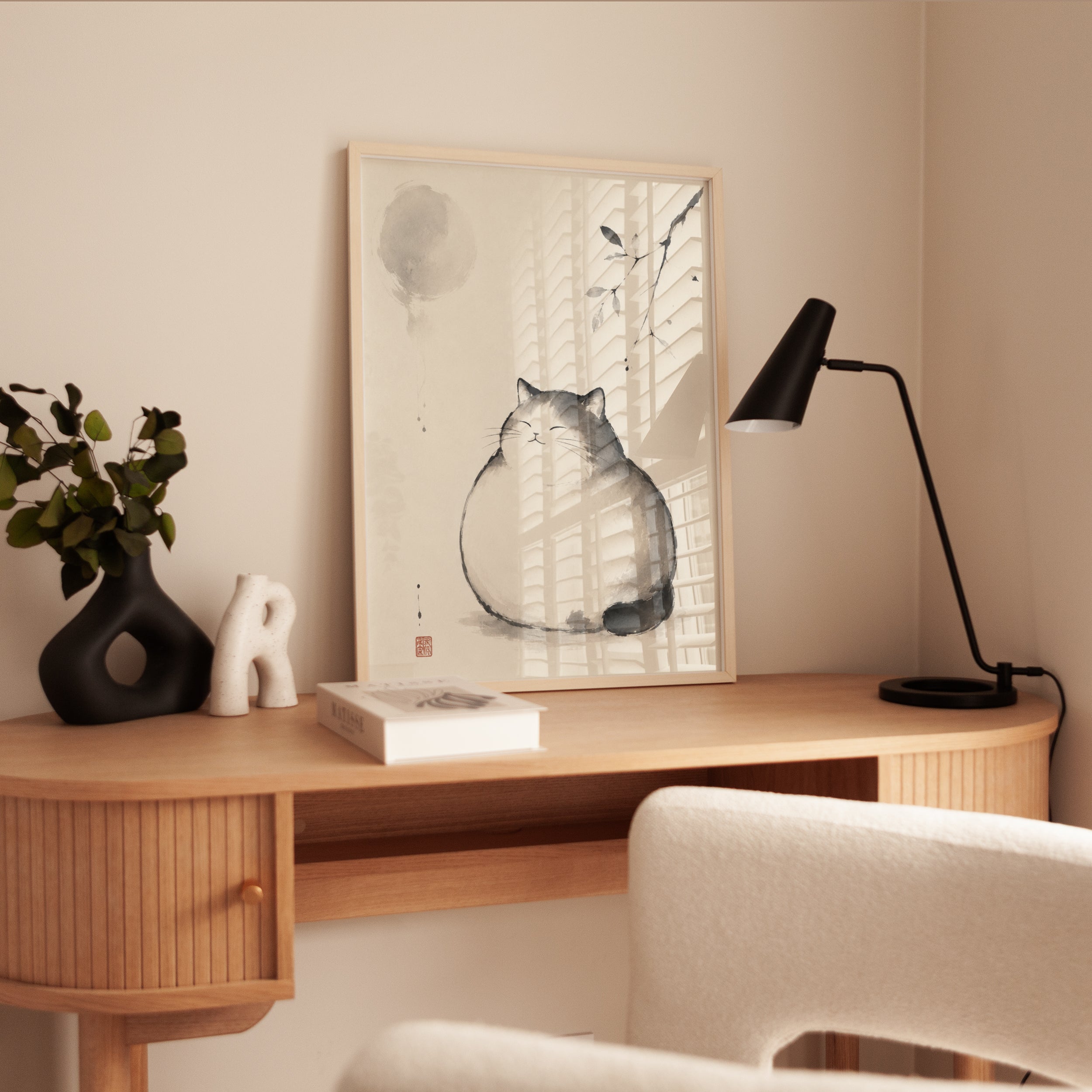 Cat Wall Art – Japanese Ink Painting - interior