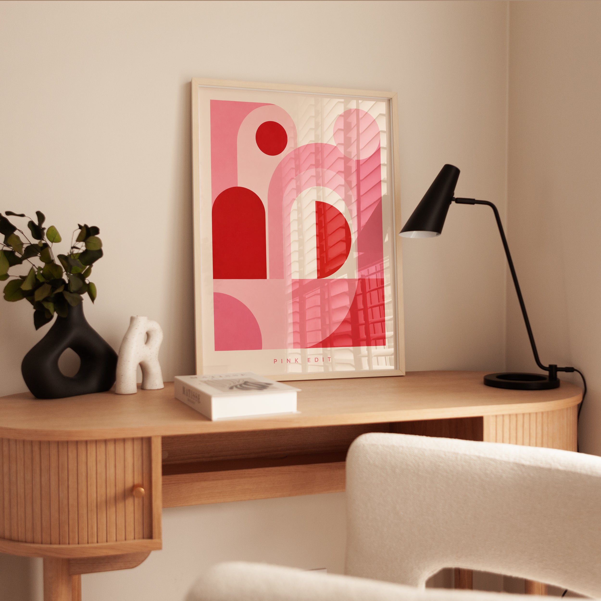 Geometric Abstract Print – Pink and Red Wall Art - interior