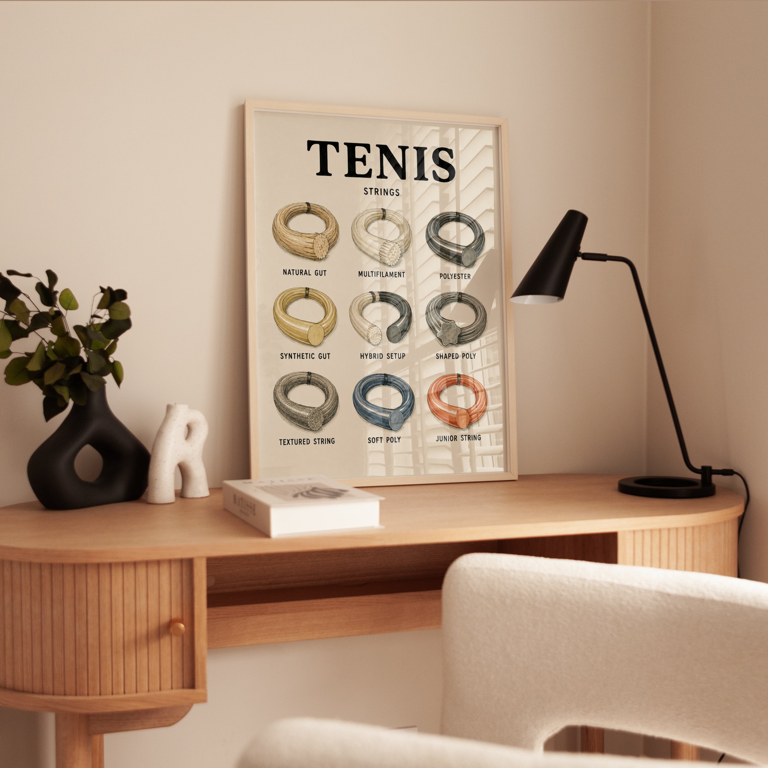 Tennis Strings Poster: Vintage Educational Sports Chart - interior