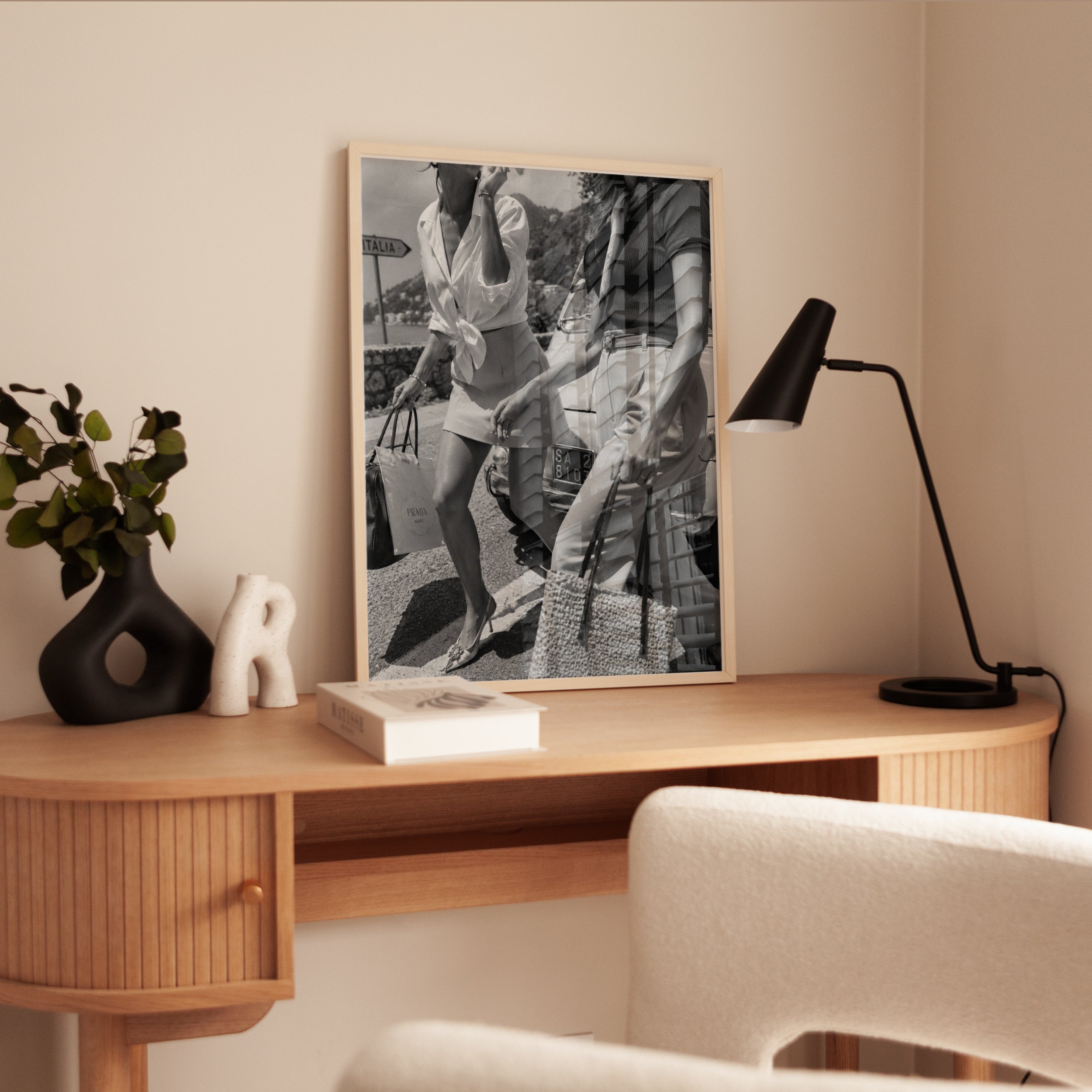 Italian Riviera Fashion Photography: Vintage Black and White Print - interior