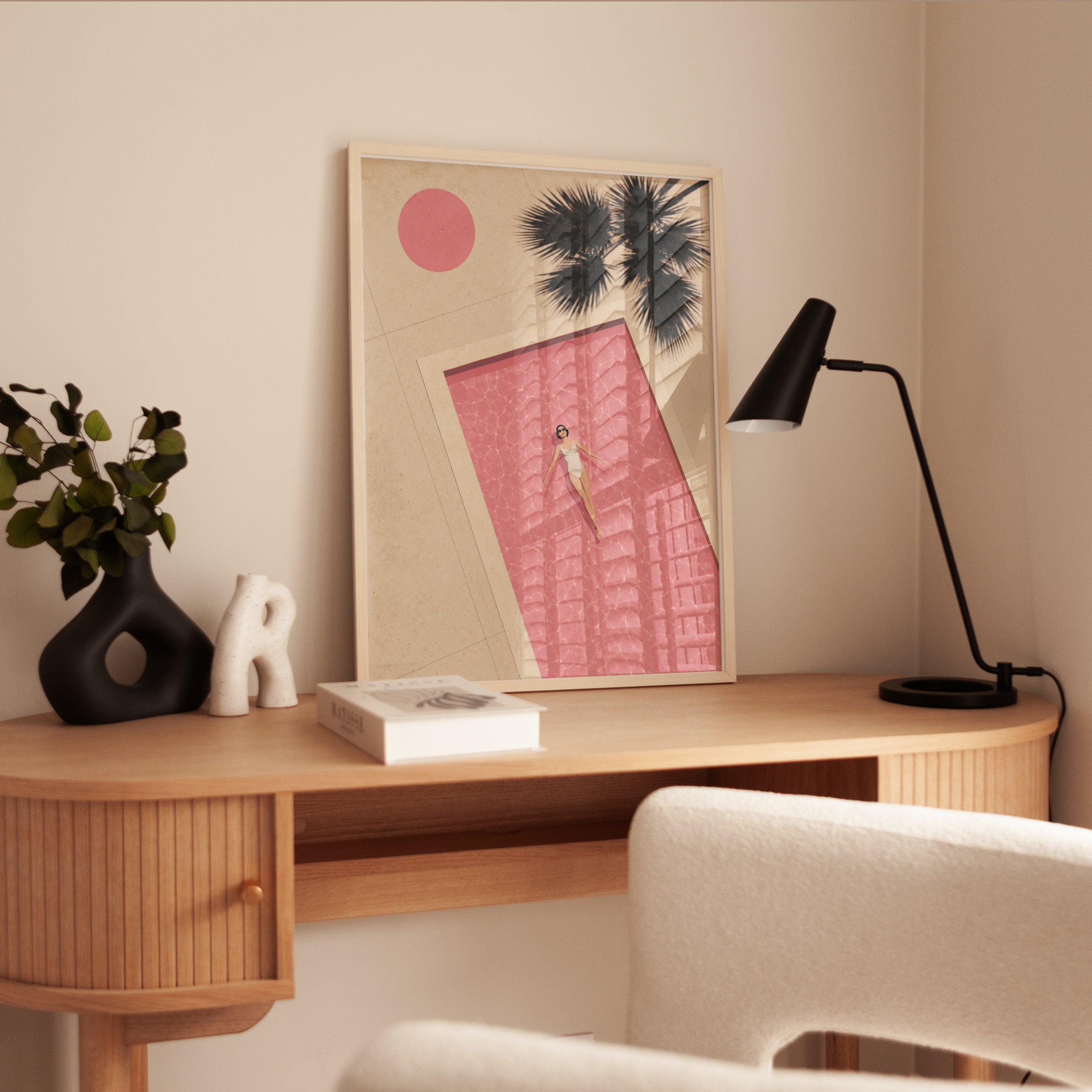 Pink Pool Wall Art – Summer Poolside Print - interior