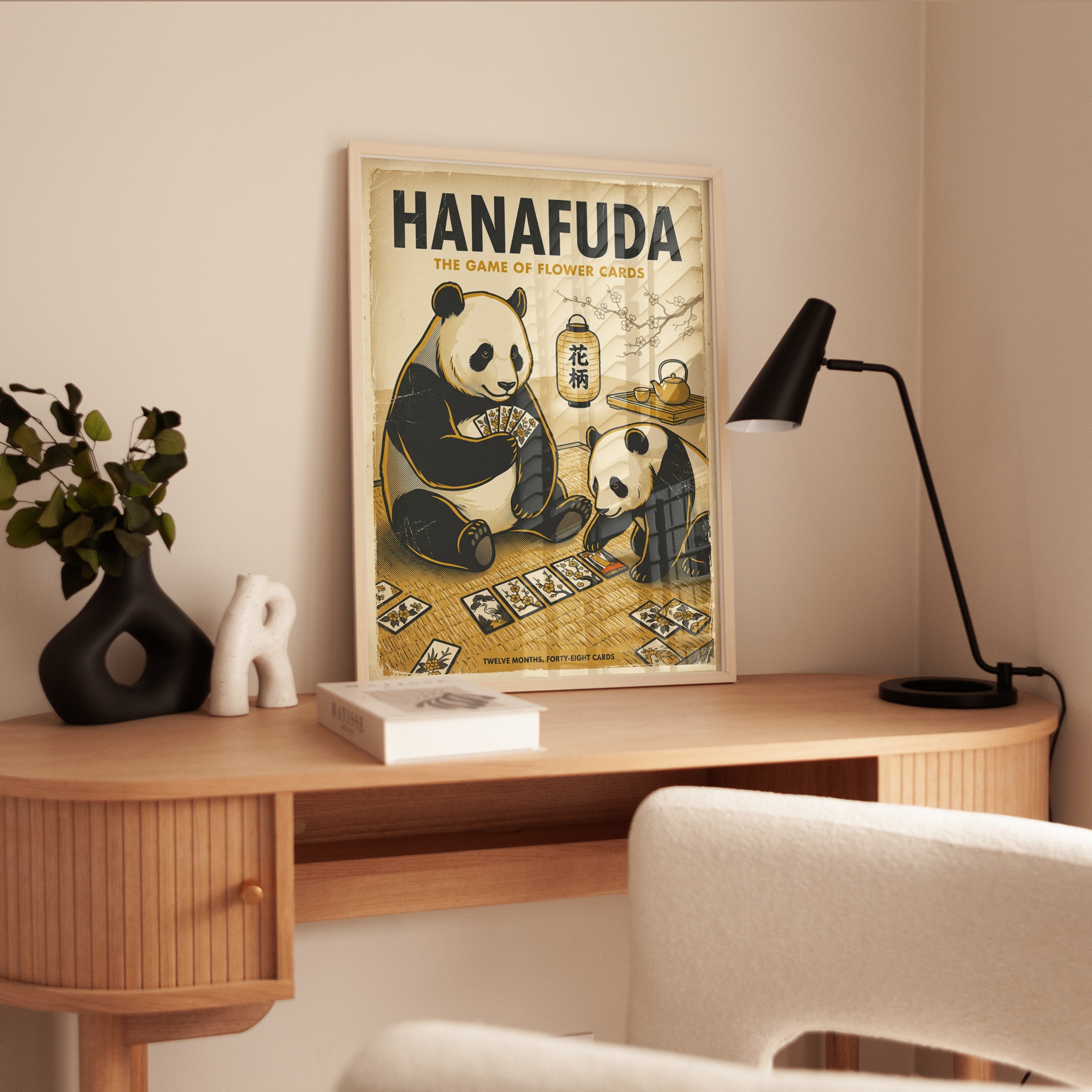 Hanafuda Pandas Playing Cards Art Print: Vintage Japanese Style - interior