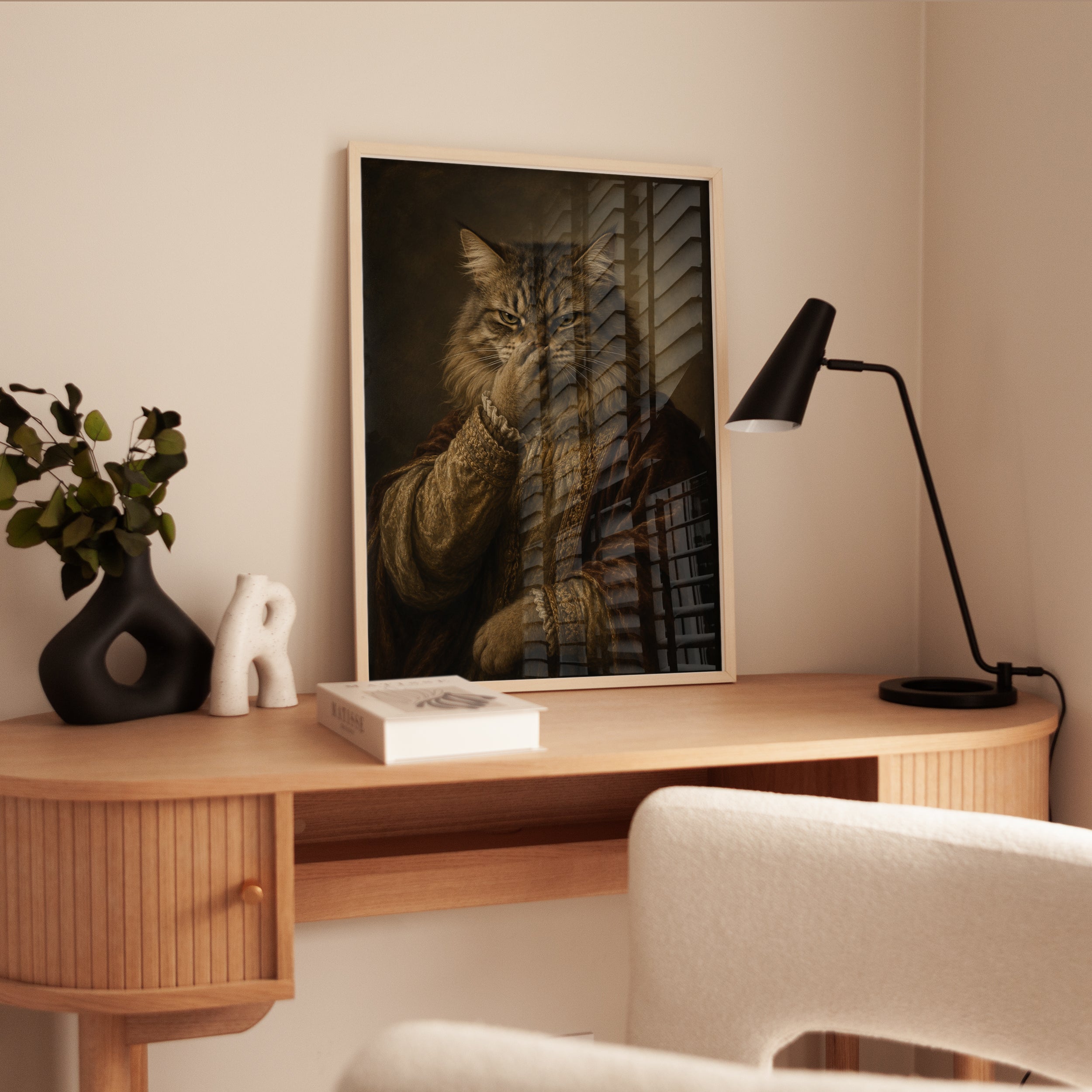 Funny Bathroom Poster Cat Portrait Art Print: Renaissance Attire - interior