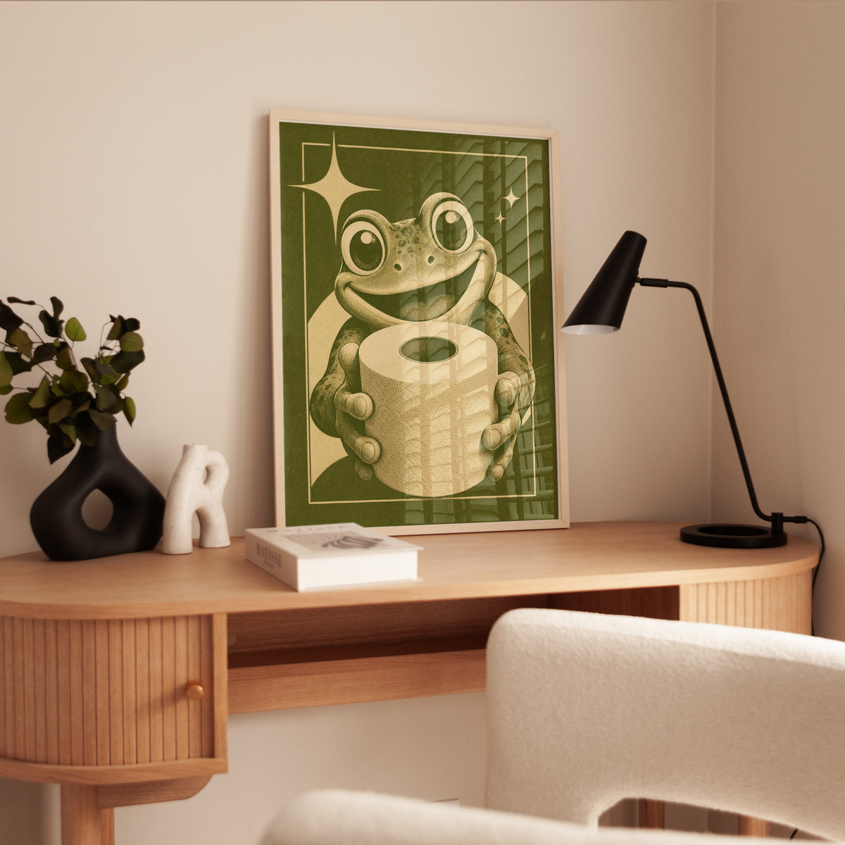Retro Frog Bathroom Print: 1970s Mid-Century Illustration - interior
