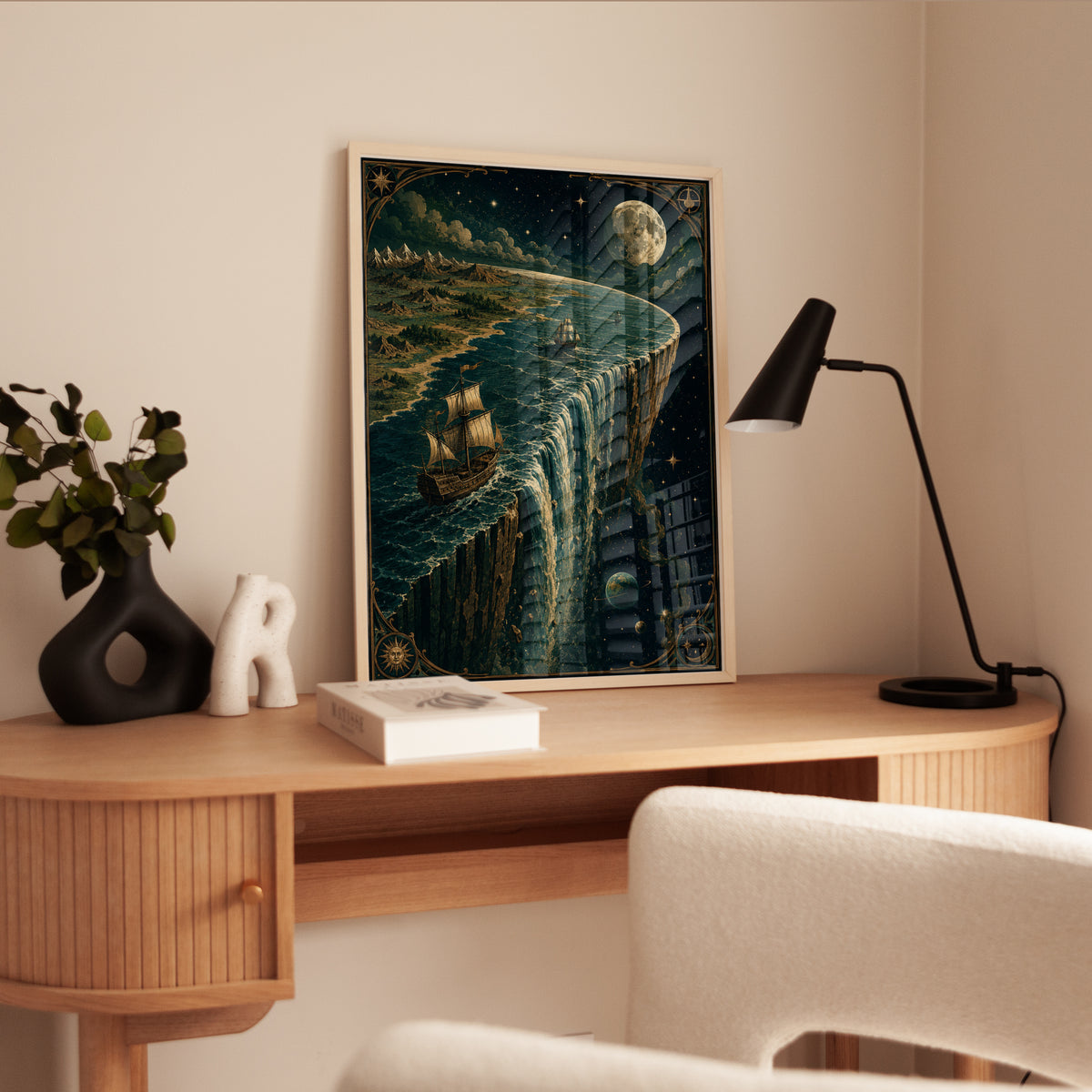 Flat Earth Sailing Ship Print: Vintage Celestial Map Art - interior