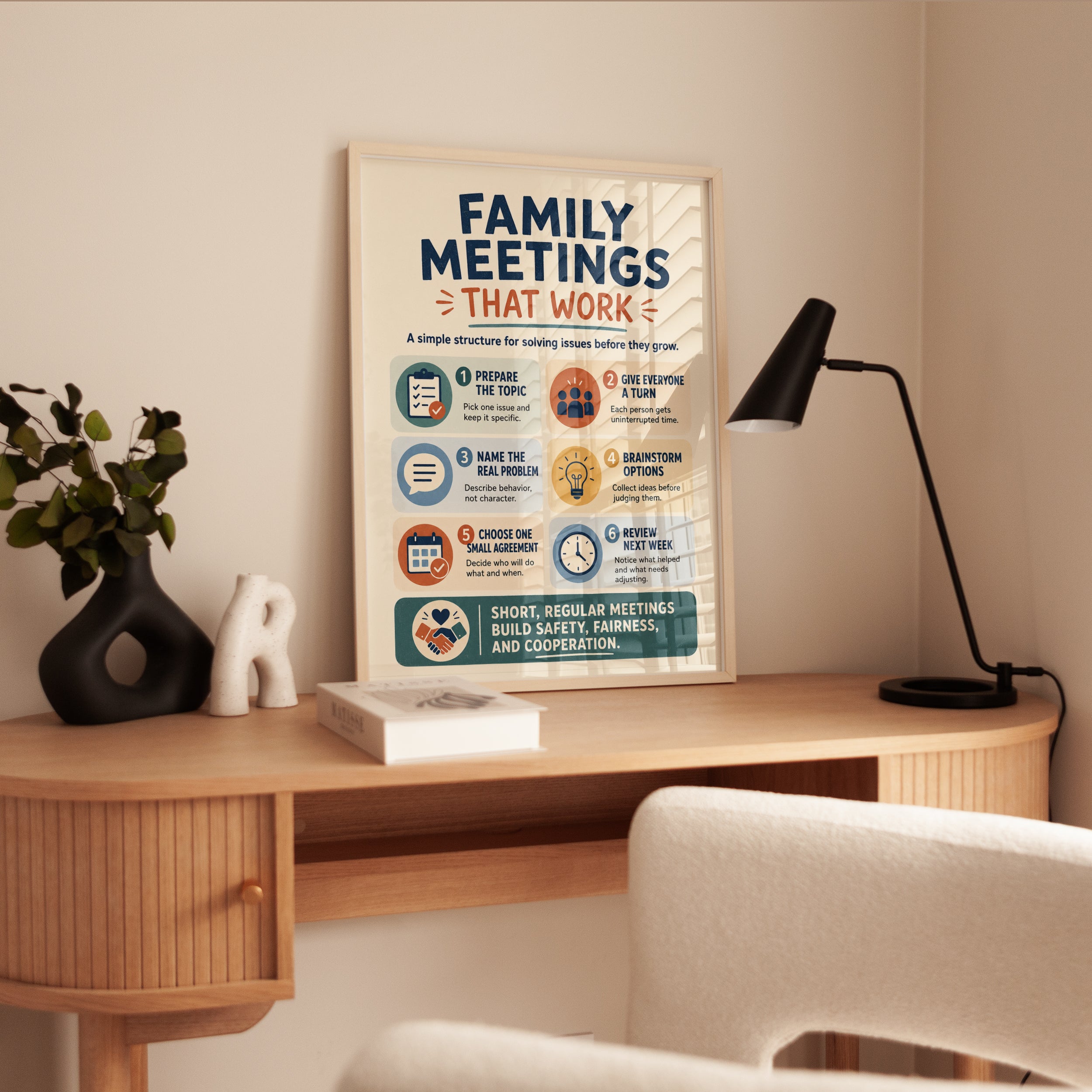 Family Meetings Guide Print: Mid-Century Modern Parenting Art - interior