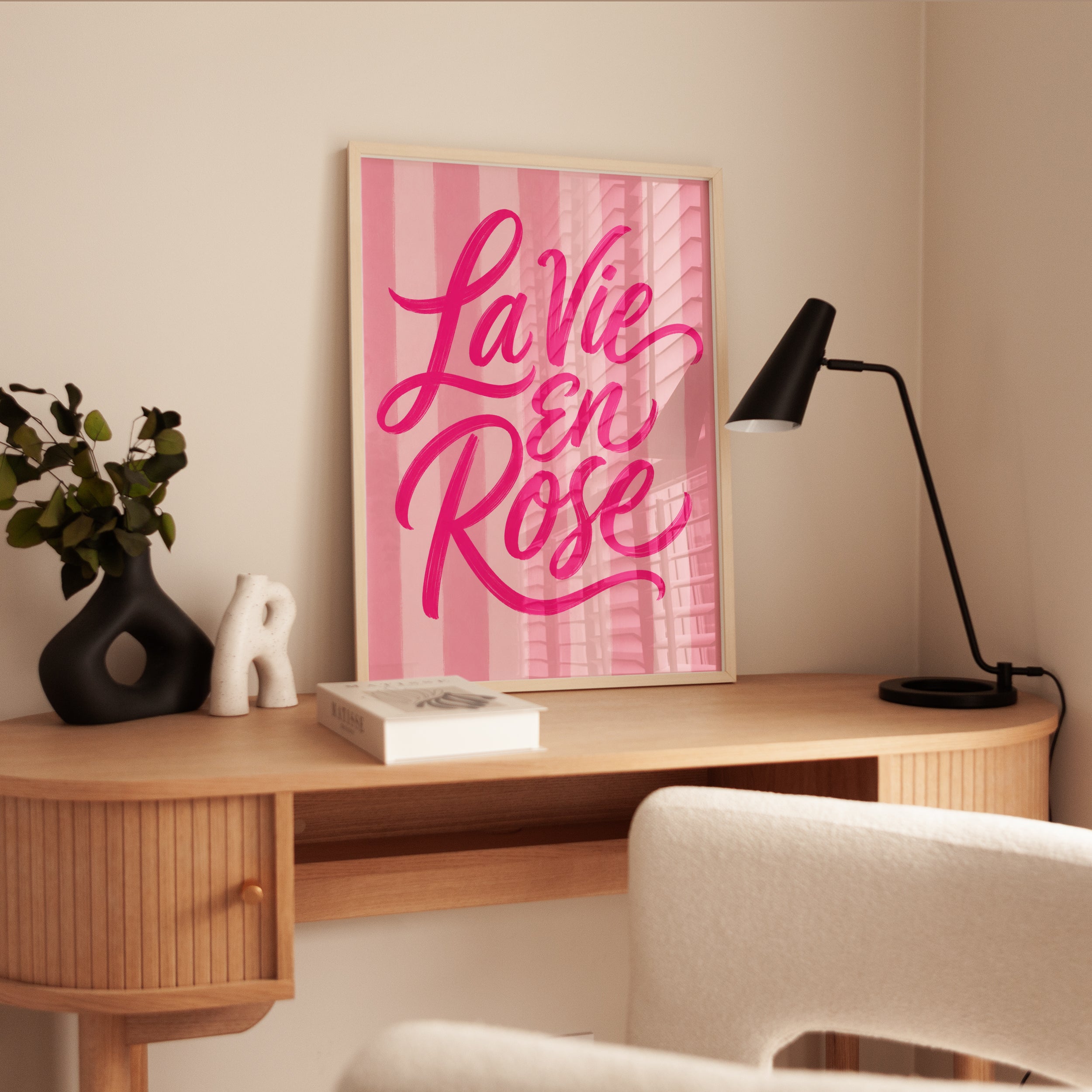 Pink Typography Print – La Vie en Rose Wall Art - interior