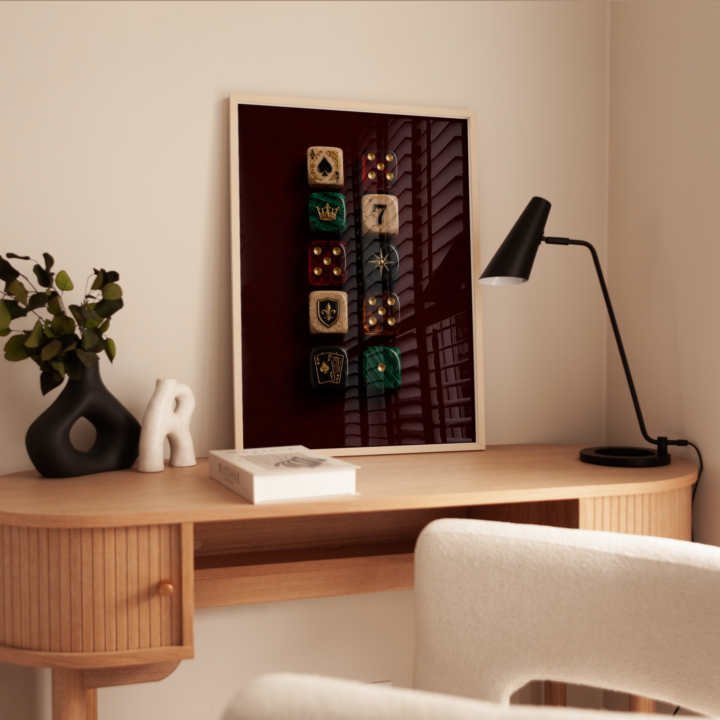 Vintage Dice and Playing Cards Wall Art: Dark Moody Still Life - interior