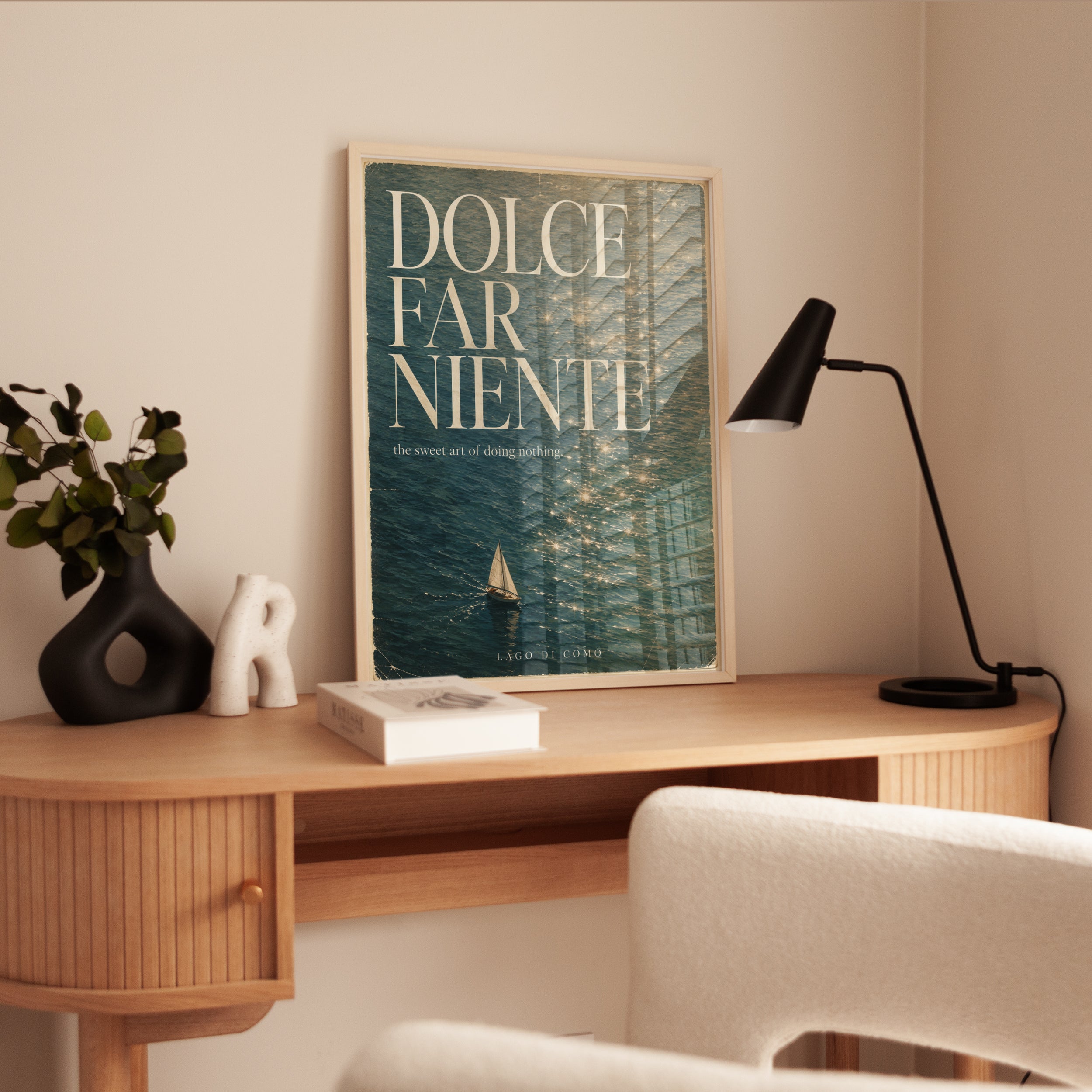 Dolce Far Niente Vintage Travel Poster: Lake Como Sailboat Art - interior