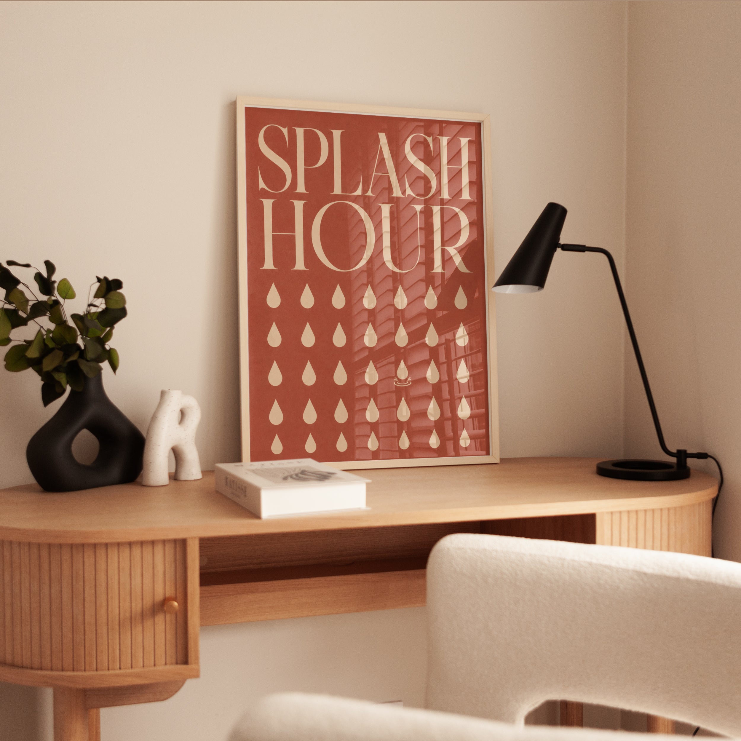 Retro Bathroom Wall Art: Splash Hour Typography on Terracotta - interior
