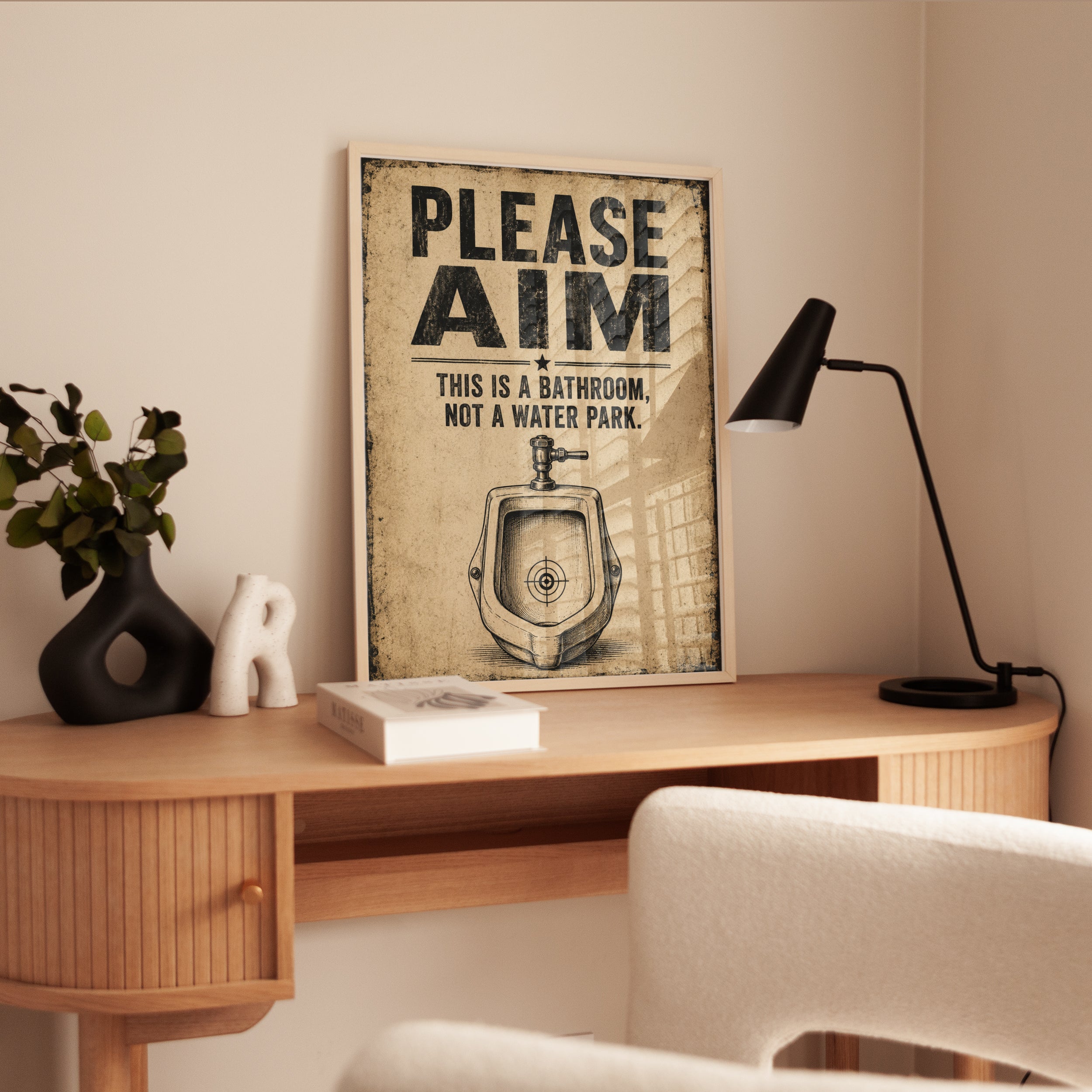 Funny Bathroom Wall Art – Please Aim Sign - interior