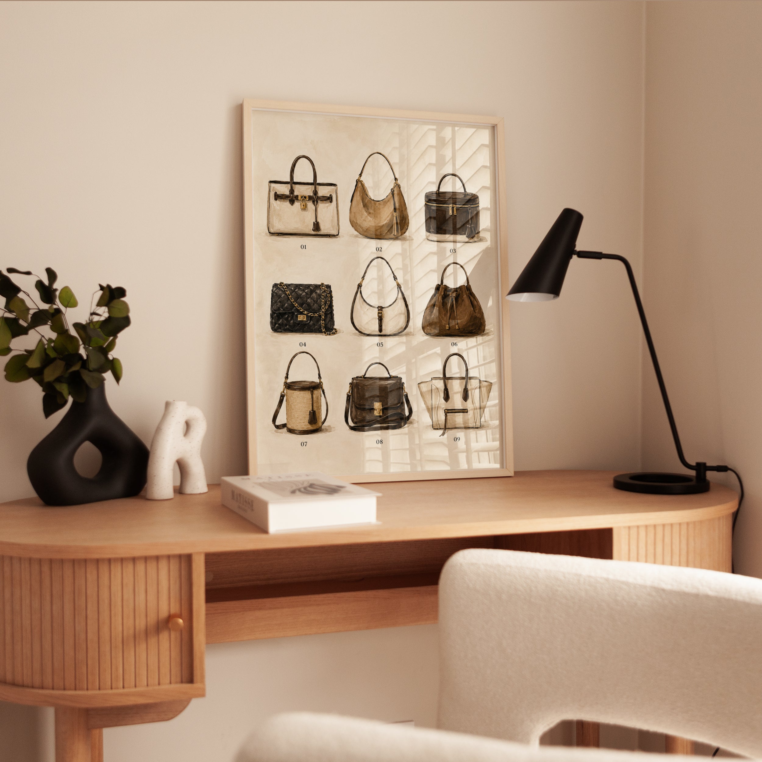 Designer Handbag Collection Art Print: Watercolor Fashion Illustration - interior