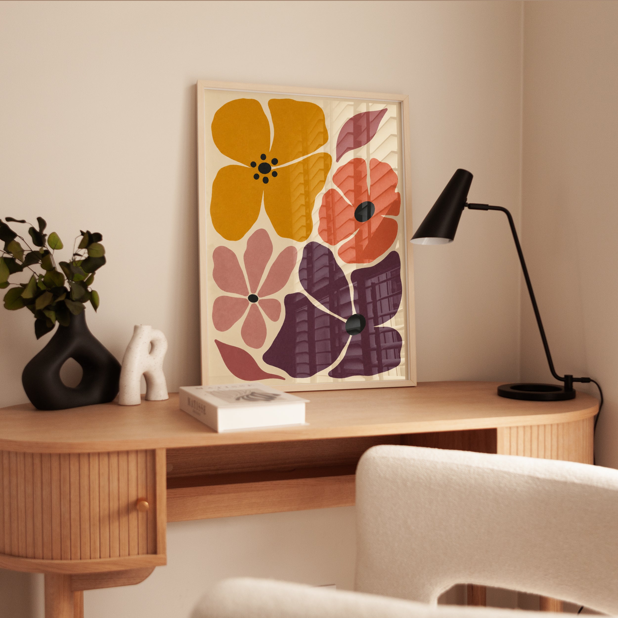 Retro Floral Wall Art – Mid Century Flower Print - interior
